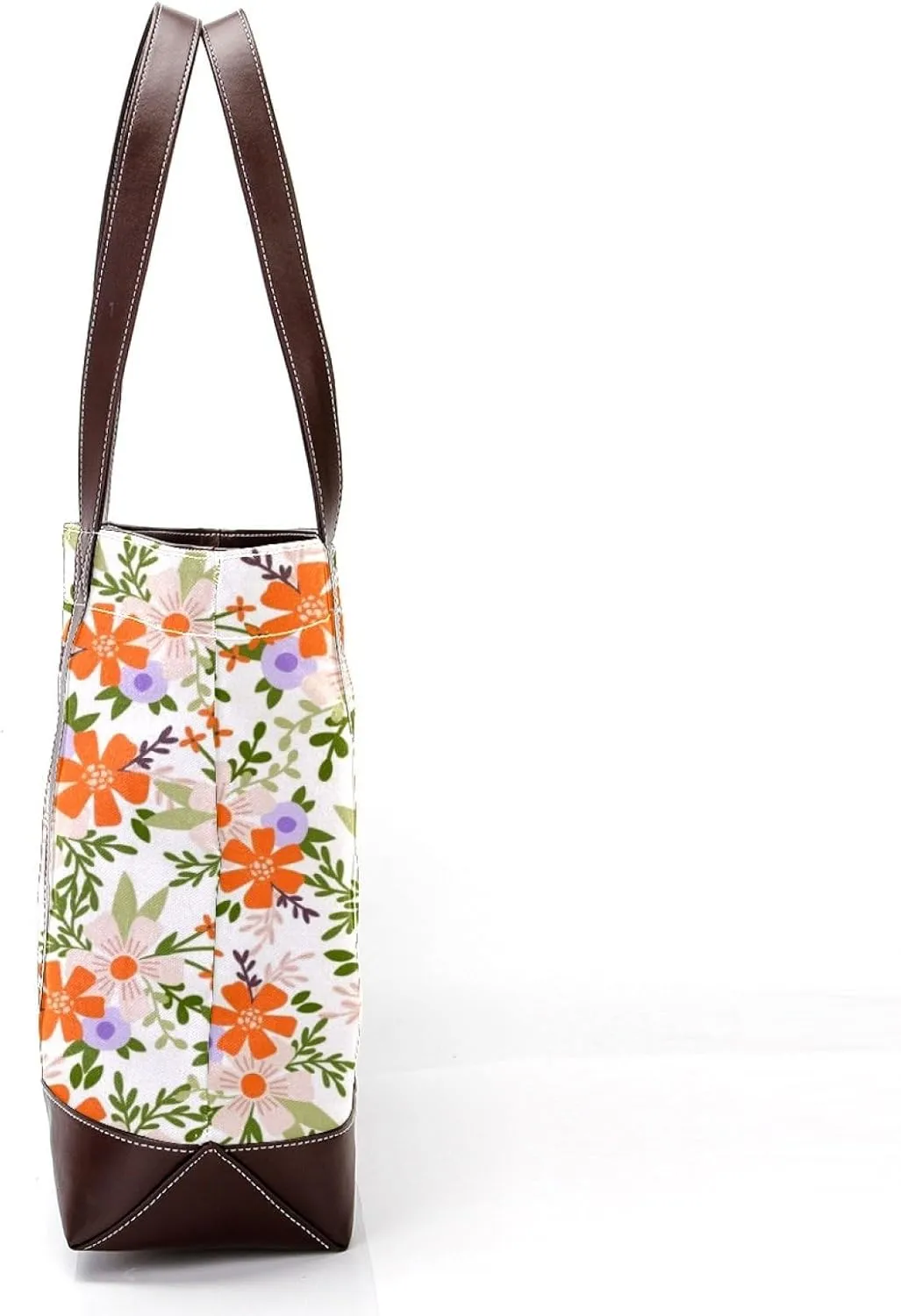 Aesthetic Flowers Leaves Fashion Leather Purse Bag for Women Top Handle Ladies Shoulder Bags with Pockets Zipper