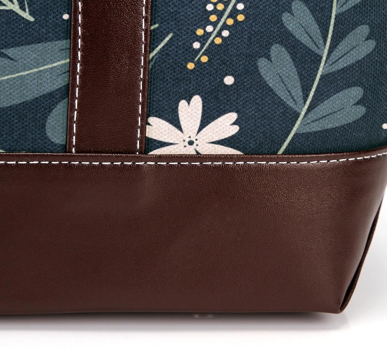 Aesthetic Flowers Leaves Fashion Leather Purse Bag for Women Top Handle Ladies Shoulder Bags with Pockets Zipper