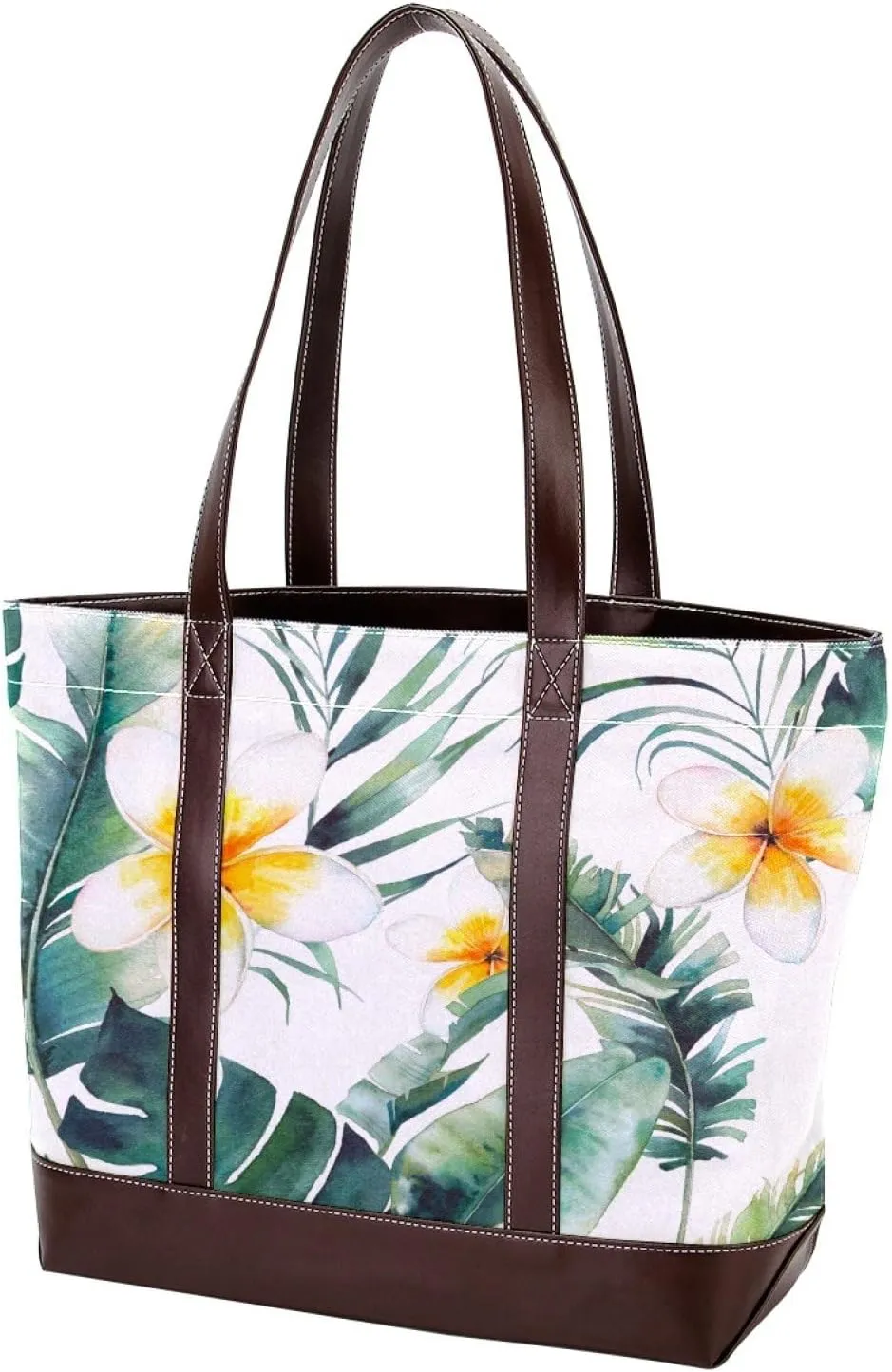 Aesthetic Flowers Leaves Fashion Leather Purse Bag for Women Top Handle Ladies Shoulder Bags with Pockets Zipper