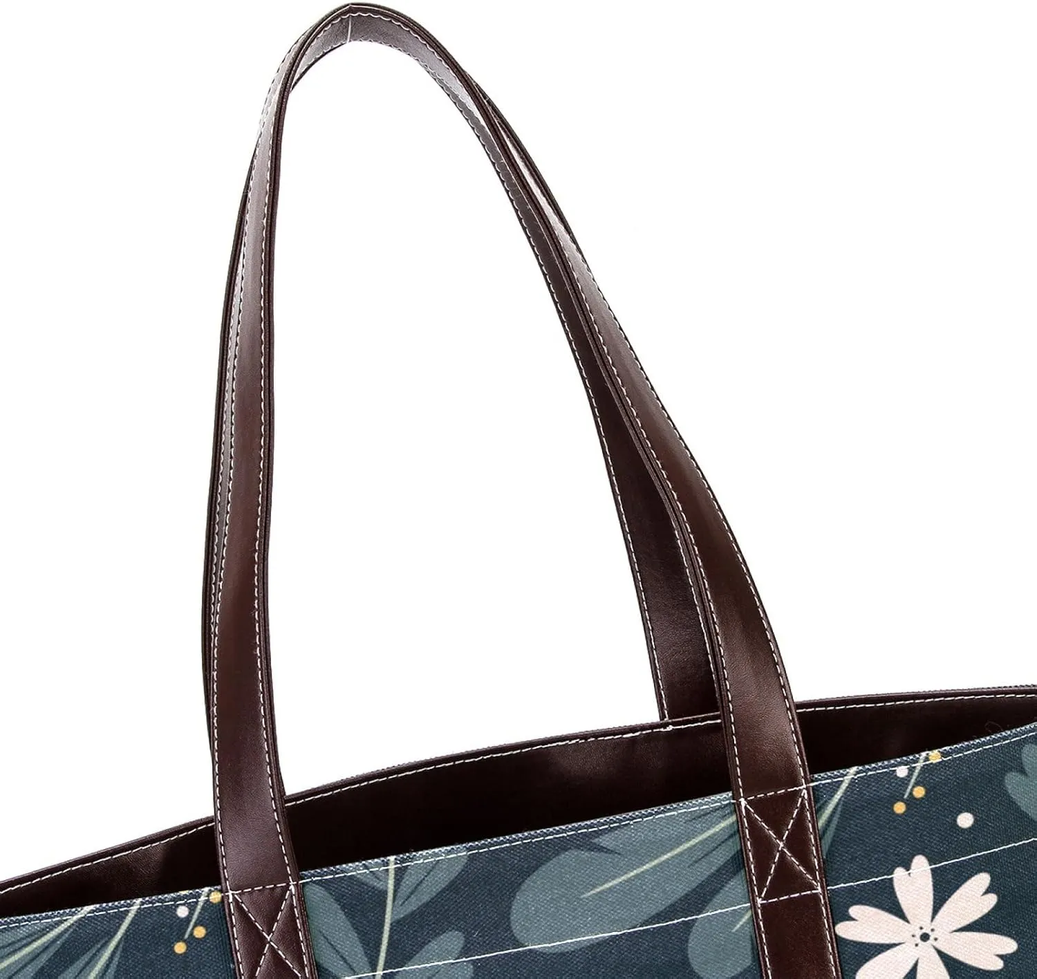 Aesthetic Flowers Leaves Fashion Leather Purse Bag for Women Top Handle Ladies Shoulder Bags with Pockets Zipper