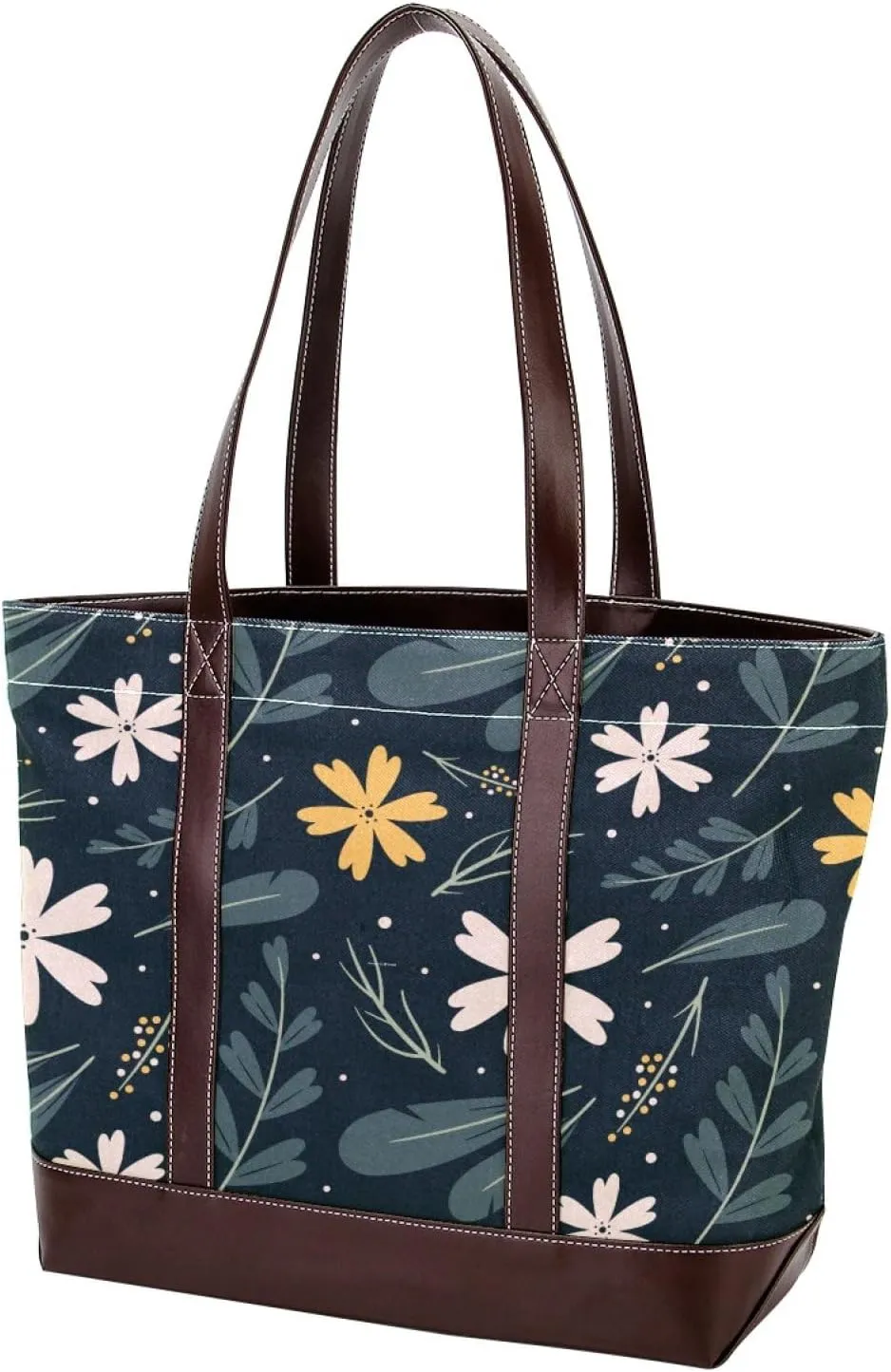 Aesthetic Flowers Leaves Fashion Leather Purse Bag for Women Top Handle Ladies Shoulder Bags with Pockets Zipper