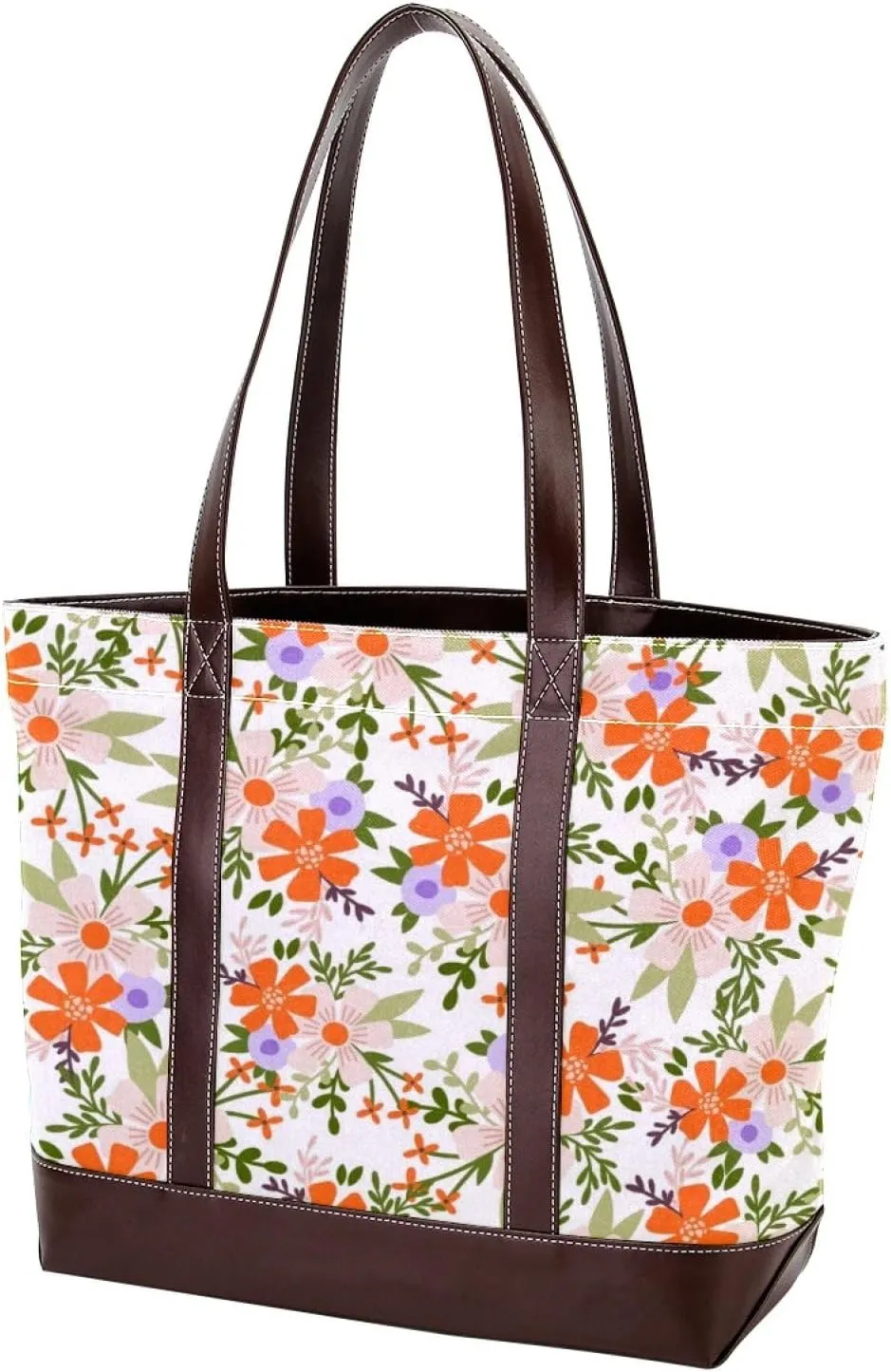 Aesthetic Flowers Leaves Fashion Leather Purse Bag for Women Top Handle Ladies Shoulder Bags with Pockets Zipper