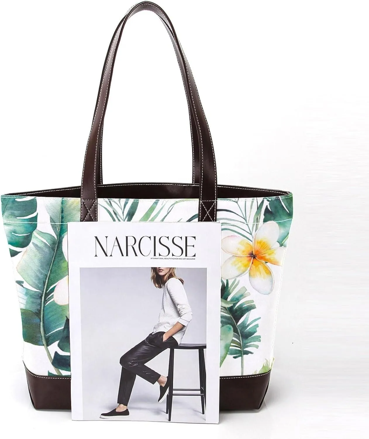 Aesthetic Flowers Leaves Fashion Leather Purse Bag for Women Top Handle Ladies Shoulder Bags with Pockets Zipper