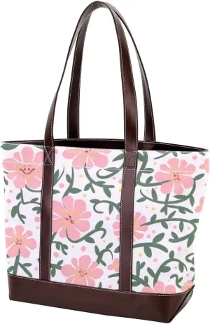 Aesthetic Flowers Leaves Fashion Leather Purse Bag for Women Top Handle Ladies Shoulder Bags with Pockets Zipper