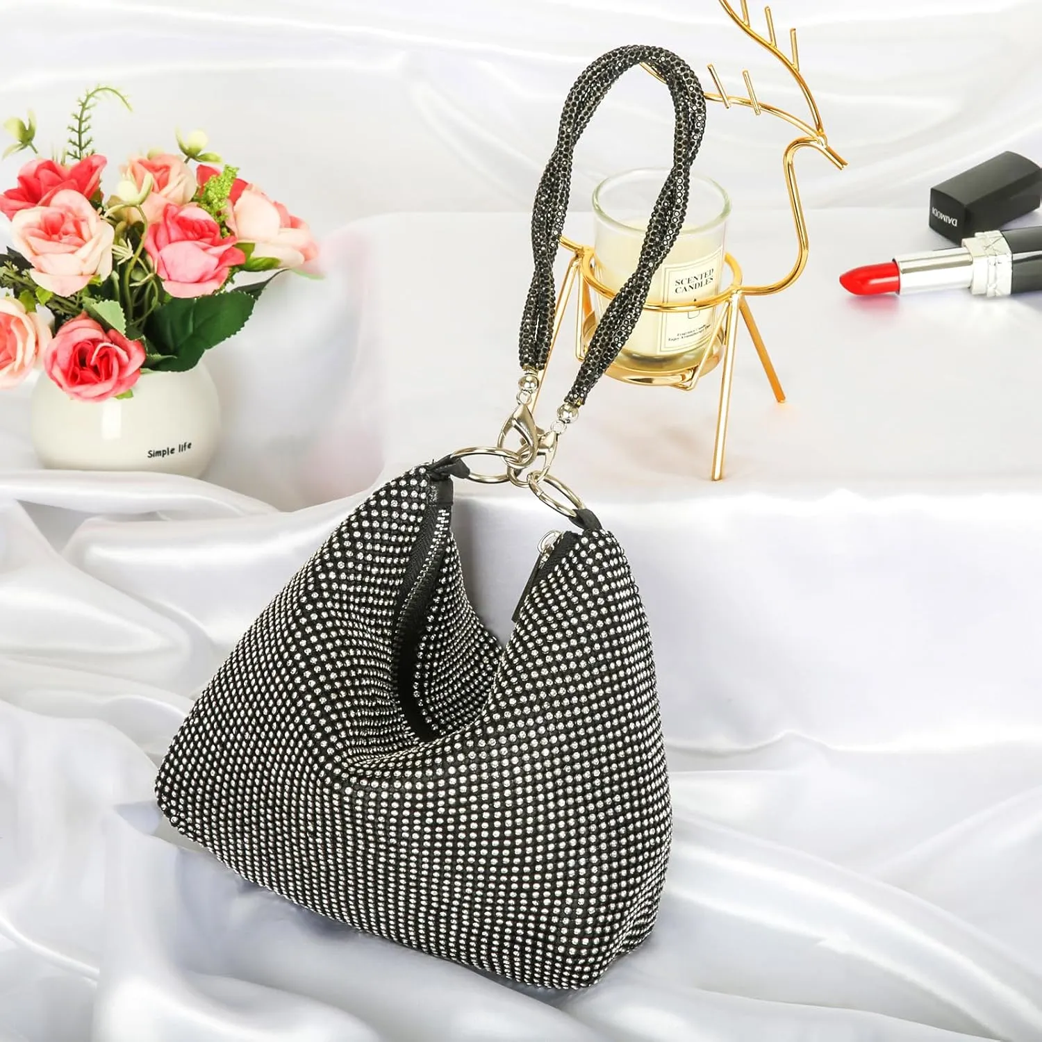 Afashor Fashion Womens Evening Bag Glitter Rhinestone Purse Shiny Clutch Handbag for Party Wedding