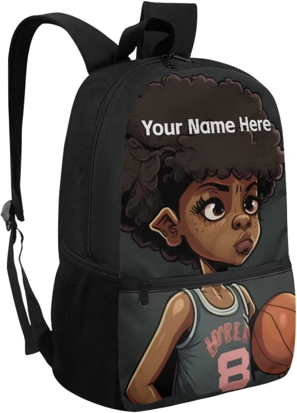 African Custom Name Backpack for Boys 8-12 Personalized School Bag Basketball Bookbag for School 3rd Grade/6th Grade Afro Black Boy Book Bags 17inch Student Schoolbag With Side Pockets