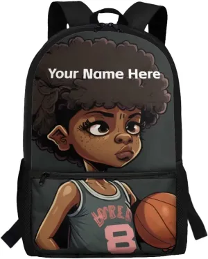 African Custom Name Backpack for Boys 8-12 Personalized School Bag Basketball Bookbag for School 3rd Grade/6th Grade Afro Black Boy Book Bags 17inch Student Schoolbag With Side Pockets