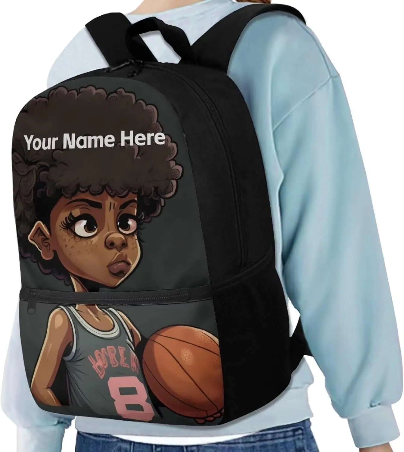 African Custom Name Backpack for Boys 8-12 Personalized School Bag Basketball Bookbag for School 3rd Grade/6th Grade Afro Black Boy Book Bags 17inch Student Schoolbag With Side Pockets