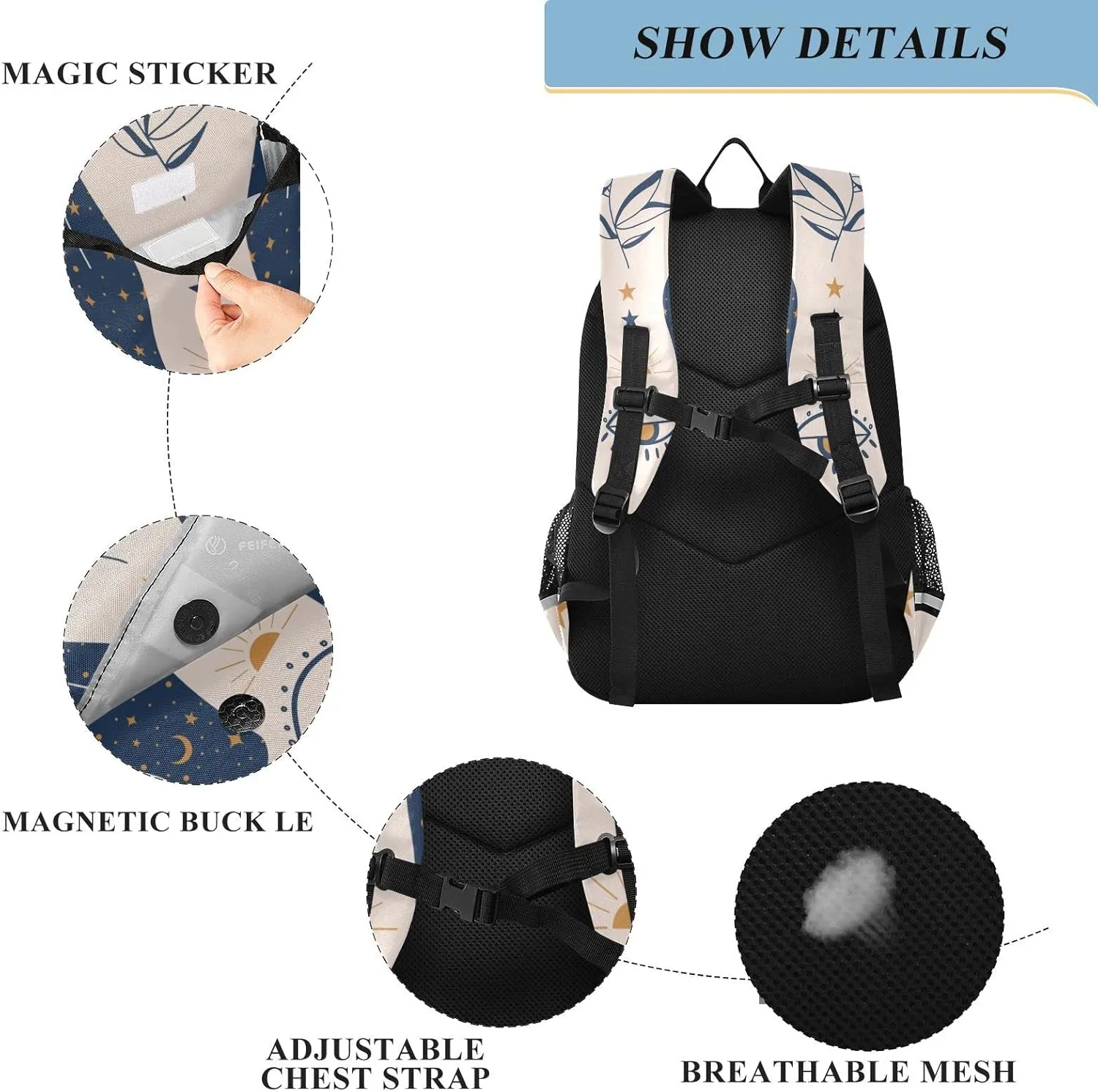 ALAZA Moon Sun Stars Witchy Laptop Backpack Purse for Women Men Travel Bag Casual Daypack with Compartment & Multiple Pockets