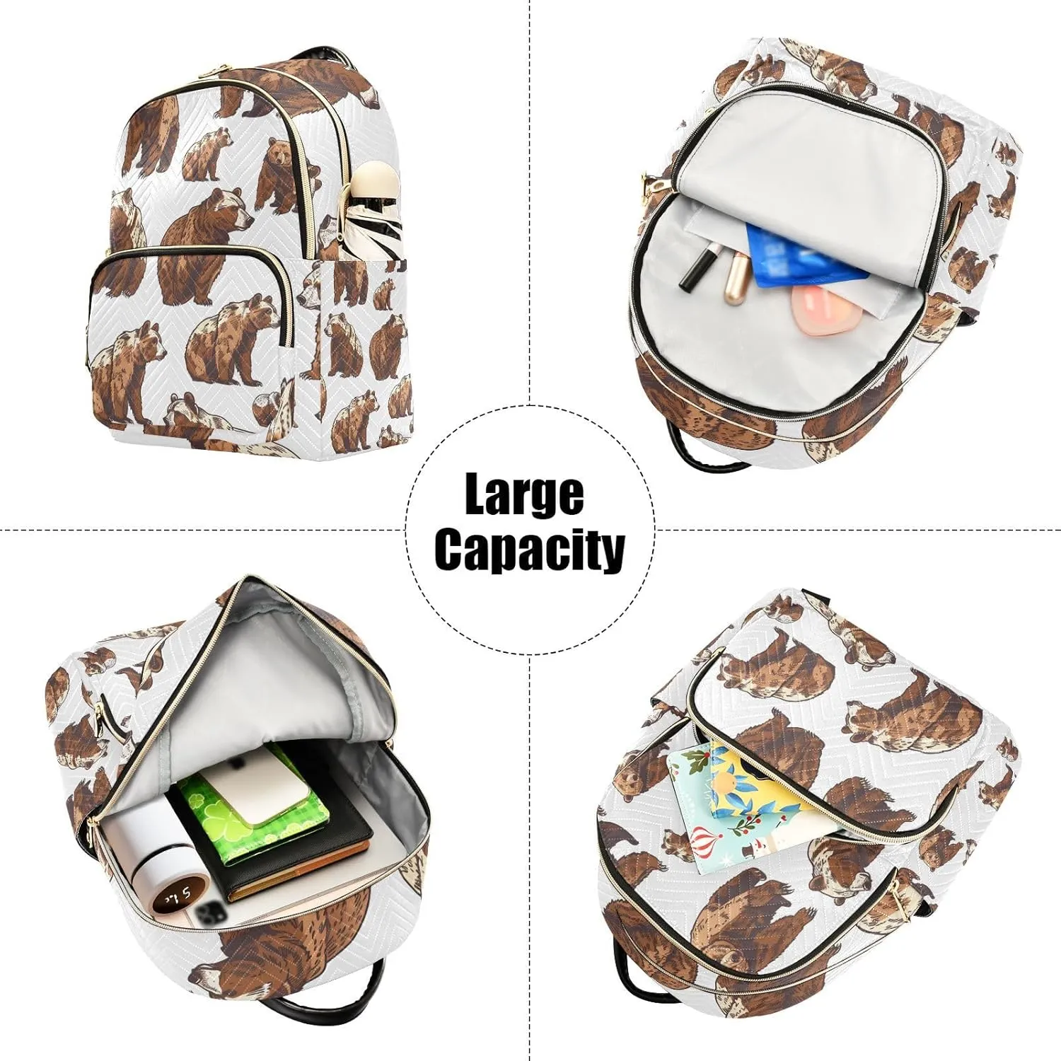ALAZA Women Mini Backpack Purse Bag Lightweight Casual Daily Travel Backpack Cute Grizzly Bears Back Pack Fashion Multipurpose Shoulder Bag