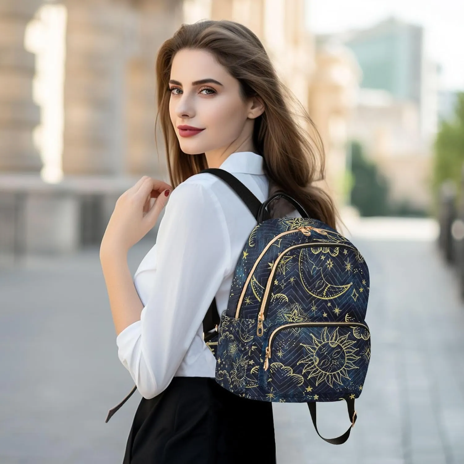 ALAZA Women Mini Backpack Purse Bag Lightweight Casual Daily Travel Backpack Sun Moon Boho Cosmos Astrology Back Pack Fashion Multipurpose Shoulder Bag,M