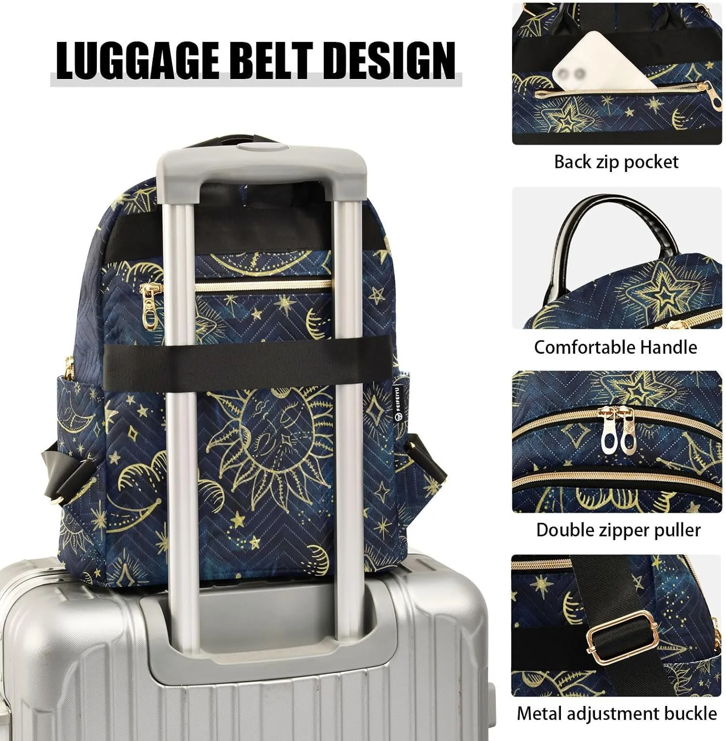 ALAZA Women Mini Backpack Purse Bag Lightweight Casual Daily Travel Backpack Sun Moon Boho Cosmos Astrology Back Pack Fashion Multipurpose Shoulder Bag,M