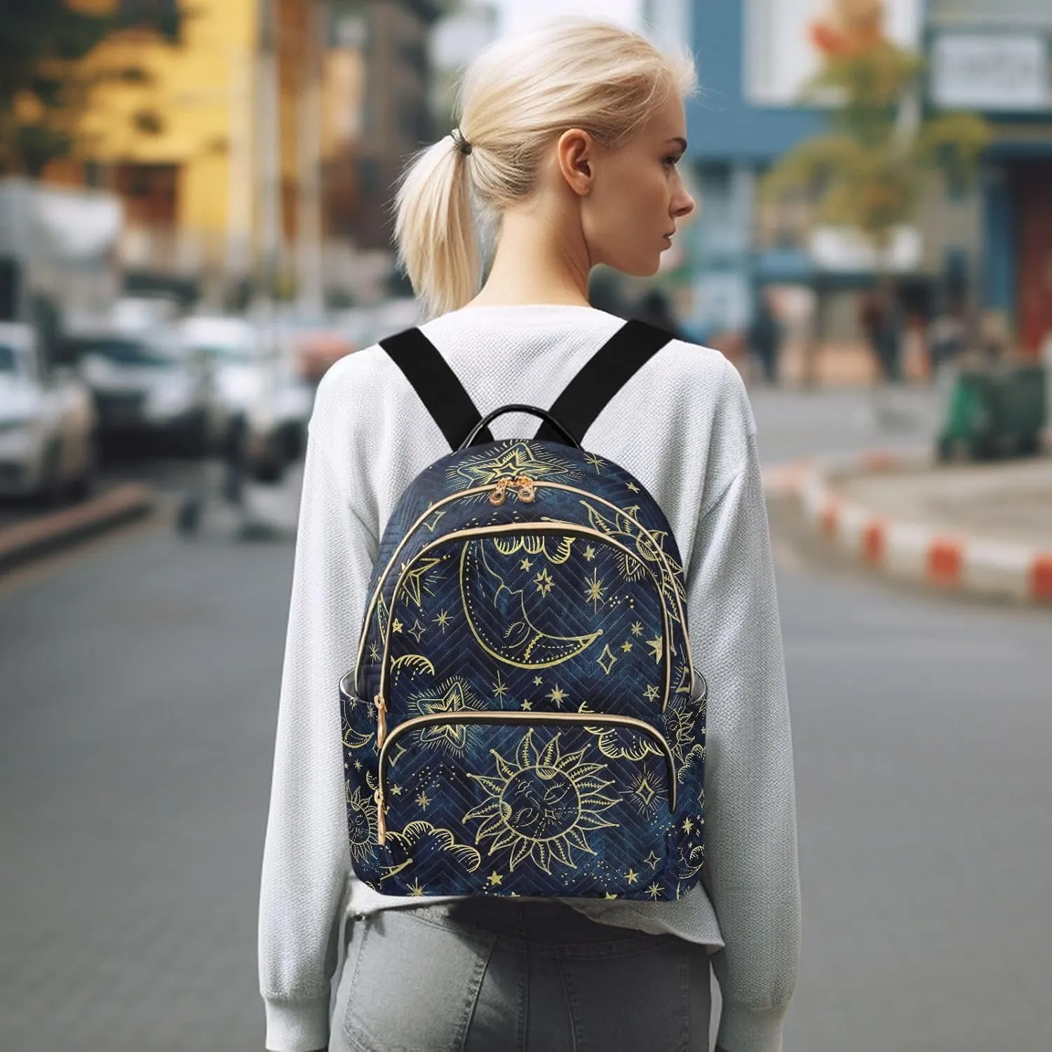 ALAZA Women Mini Backpack Purse Bag Lightweight Casual Daily Travel Backpack Sun Moon Boho Cosmos Astrology Back Pack Fashion Multipurpose Shoulder Bag,M