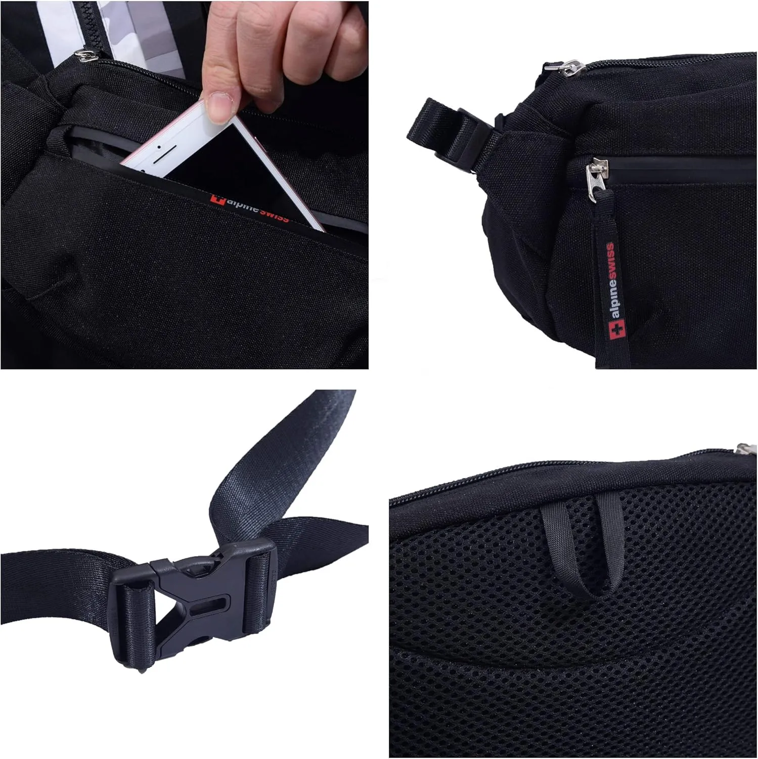 Alpine Swiss Fanny Pack Adjustable Waist Bag Sling Crossbody Chest Pack Bum Bag Black