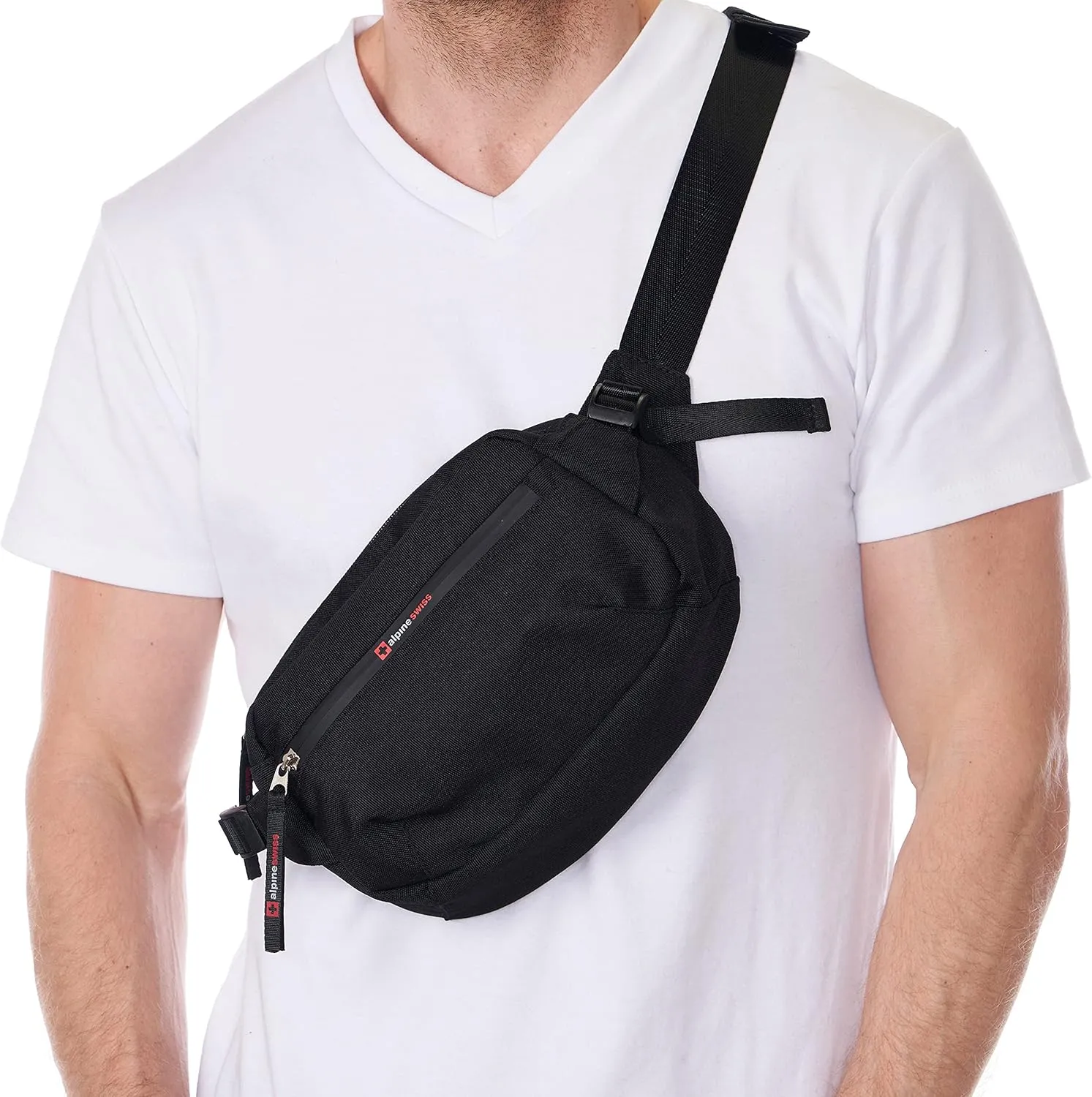 Alpine Swiss Fanny Pack Adjustable Waist Bag Sling Crossbody Chest Pack Bum Bag Black