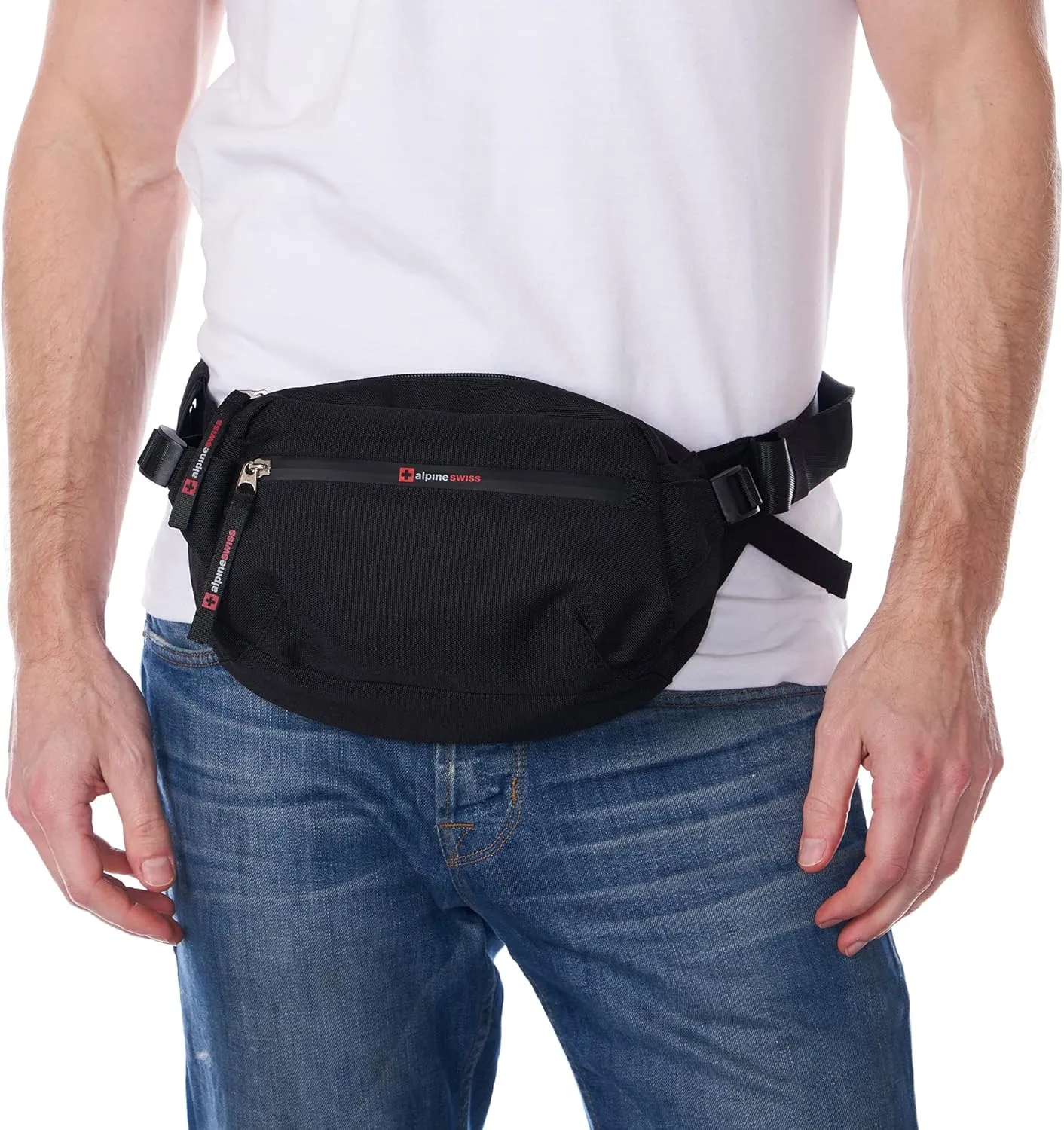 Alpine Swiss Fanny Pack Adjustable Waist Bag Sling Crossbody Chest Pack Bum Bag Black