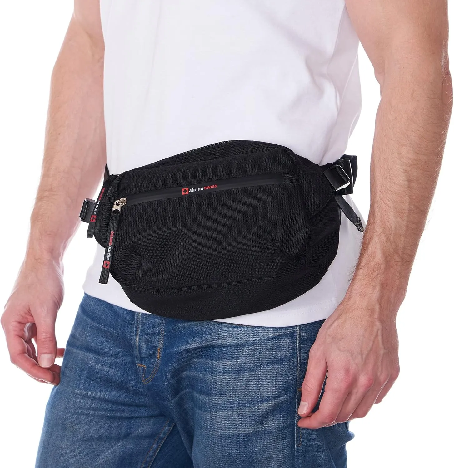 Alpine Swiss Fanny Pack Adjustable Waist Bag Sling Crossbody Chest Pack Bum Bag Black