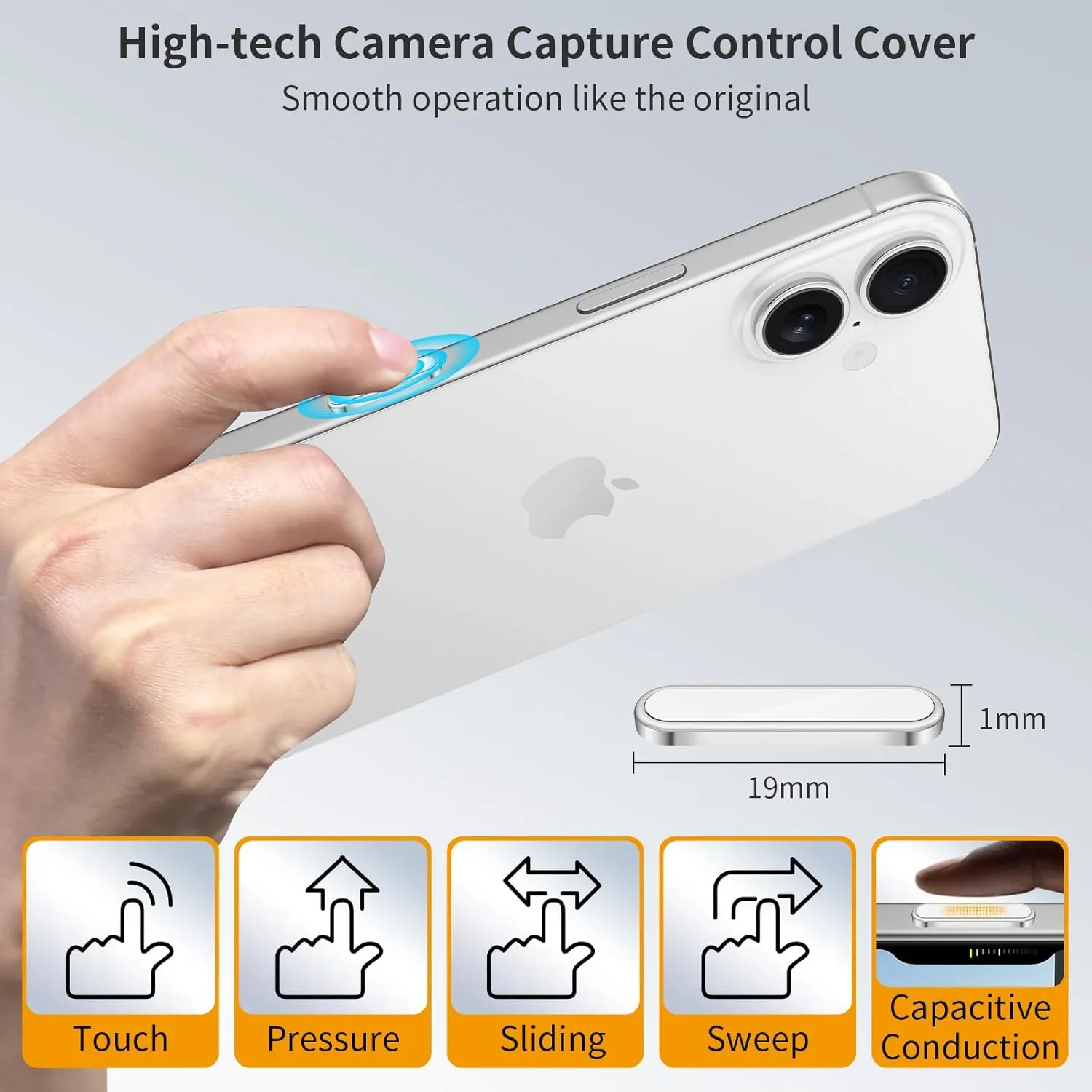 AMANECER 2 Pack Camera Control Button Protector for iPhone 16/16 Plus, Anti-scratch Rugged Sensitive Slide Capacitive Protective Cover fit Apple Phone Side Click Touch Capture Key, White Silver