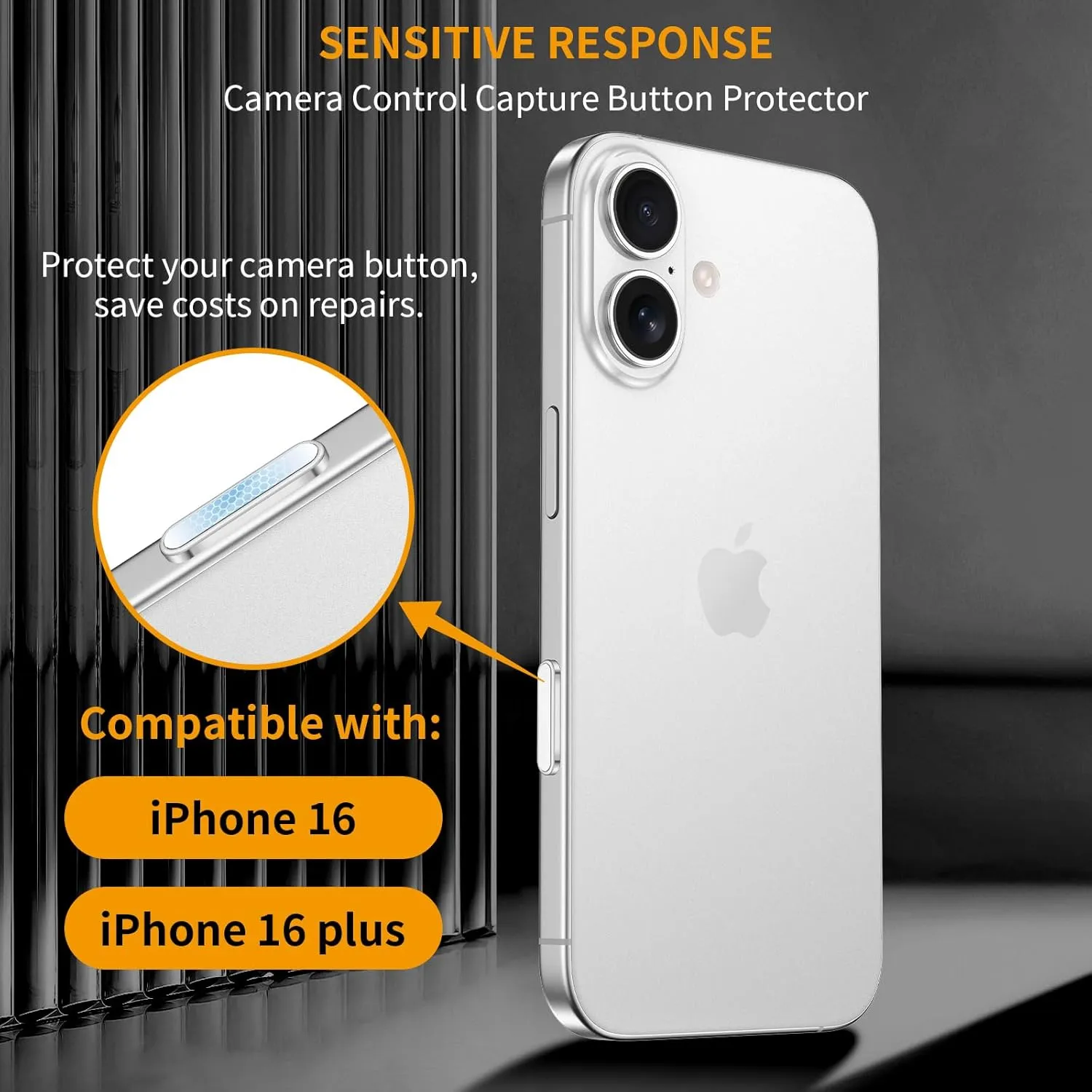 AMANECER 2 Pack Camera Control Button Protector for iPhone 16/16 Plus, Anti-scratch Rugged Sensitive Slide Capacitive Protective Cover fit Apple Phone Side Click Touch Capture Key, White Silver