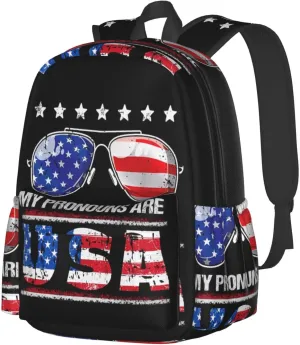 America Independence Day 1776 American Flag My Pronouns Are Usa Laptop Backpack Shoulder Bag Laptop Pack Travel Backpacks Commuter Back Pack Casual Daypack Bags With Side Pockets