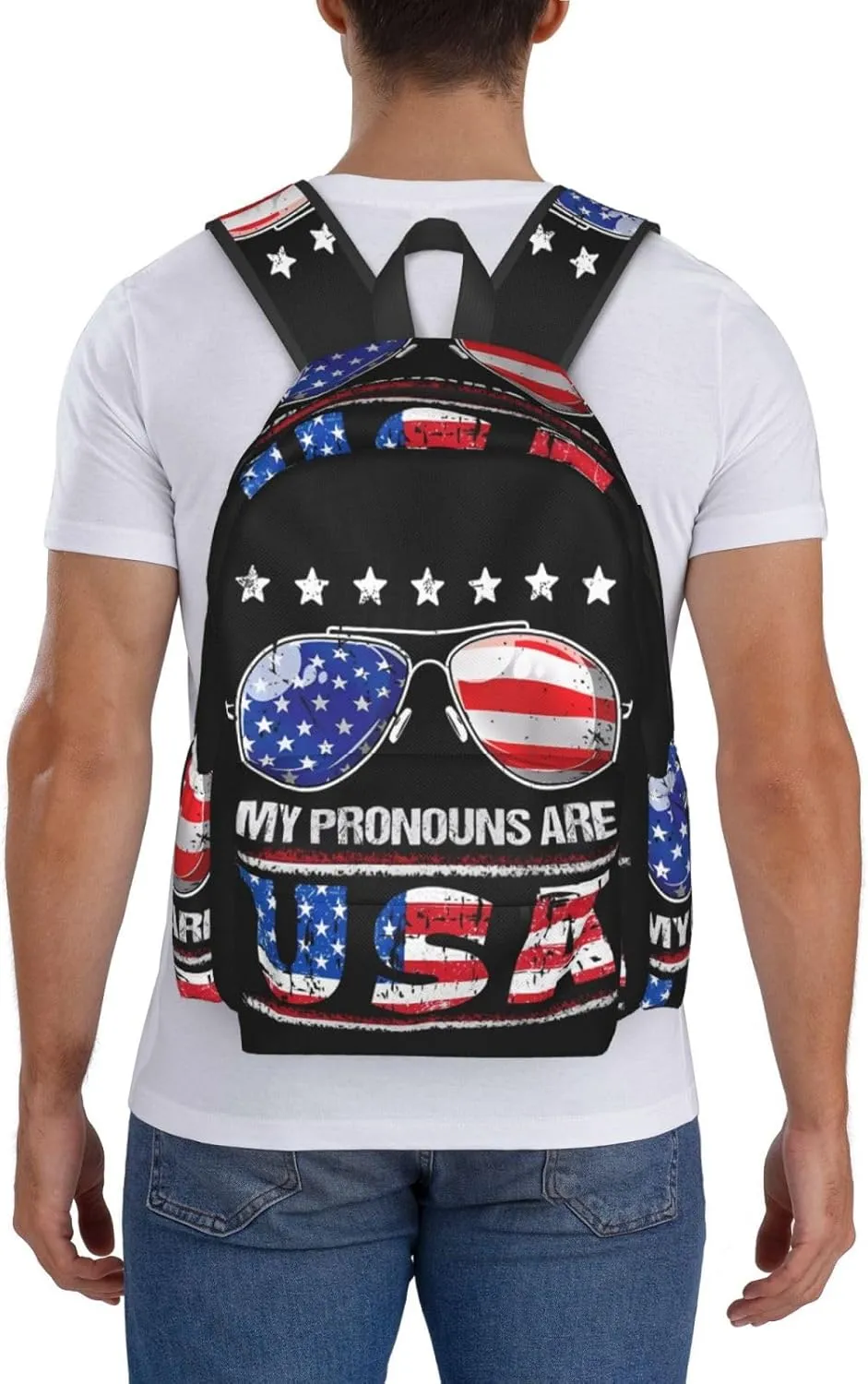 America Independence Day 1776 American Flag My Pronouns Are Usa Laptop Backpack Shoulder Bag Laptop Pack Travel Backpacks Commuter Back Pack Casual Daypack Bags With Side Pockets