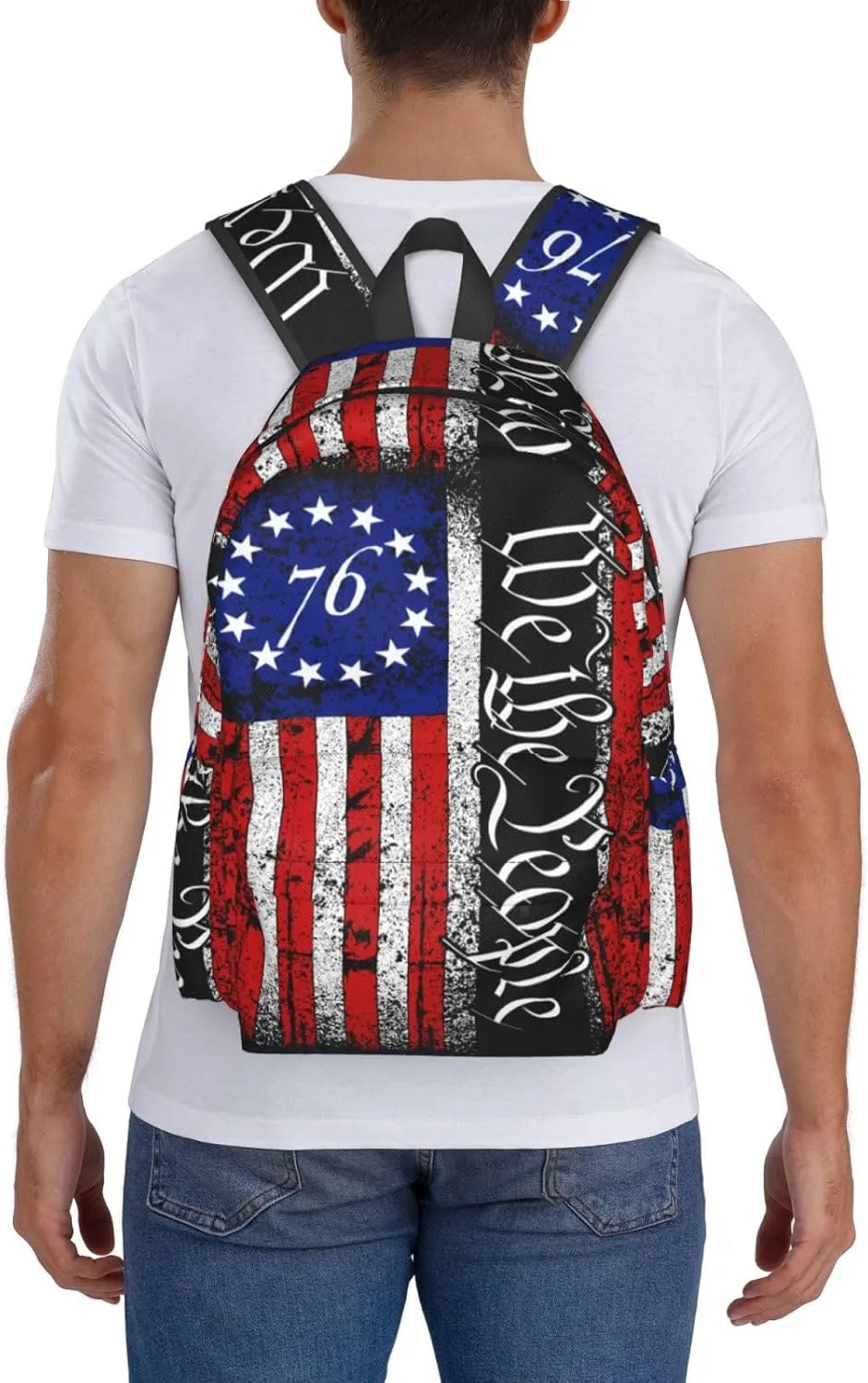 America Independence Day 1776 American Flag We The People Laptop Backpack Shoulder Bag Laptop Pack Travel Backpacks Commuter Back Pack Casual Daypack Bags With Side Pockets