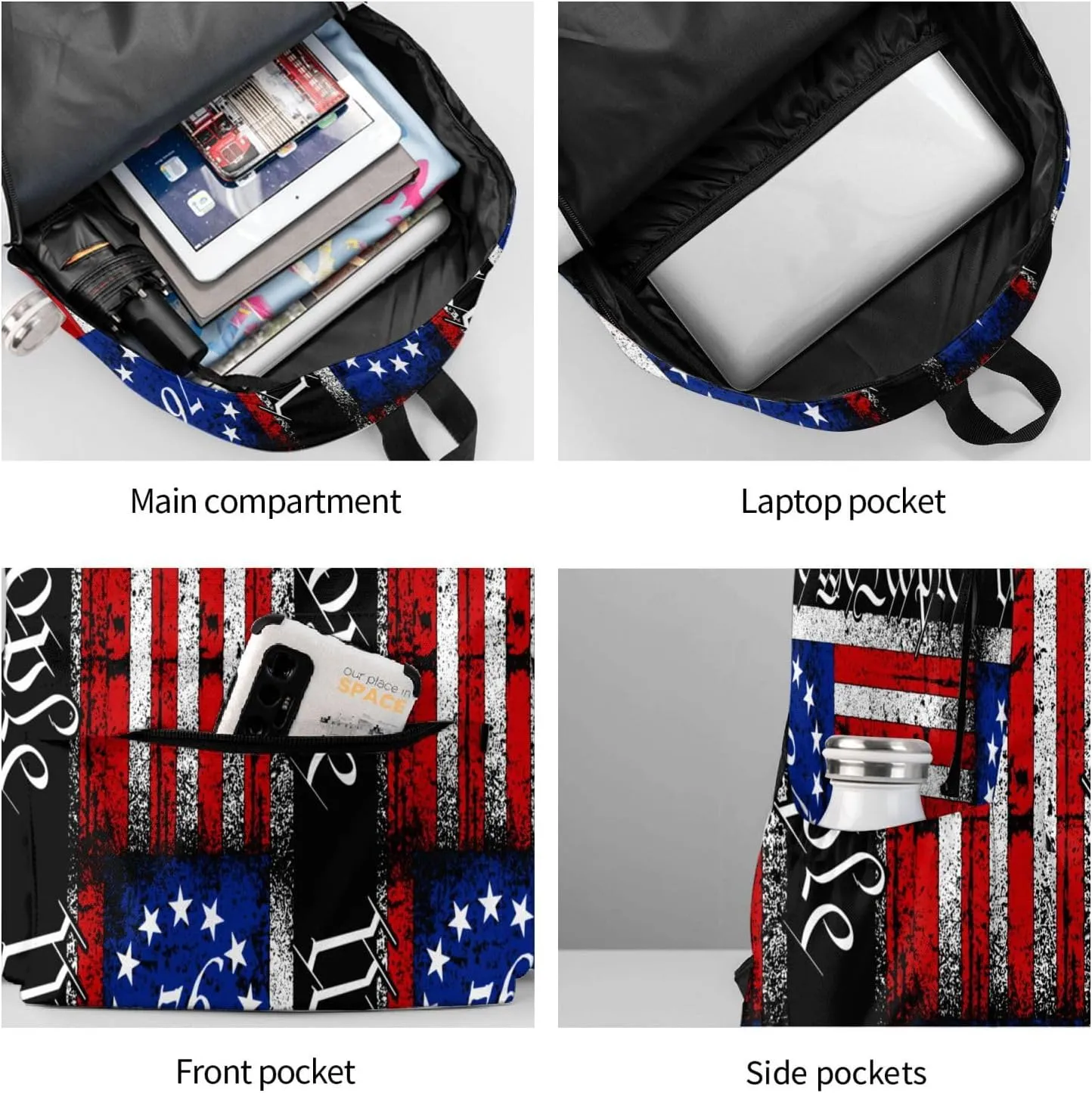 America Independence Day 1776 American Flag We The People Laptop Backpack Shoulder Bag Laptop Pack Travel Backpacks Commuter Back Pack Casual Daypack Bags With Side Pockets