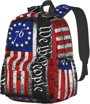 America Independence Day 1776 American Flag We The People Laptop Backpack Shoulder Bag Laptop Pack Travel Backpacks Commuter Back Pack Casual Daypack Bags With Side Pockets
