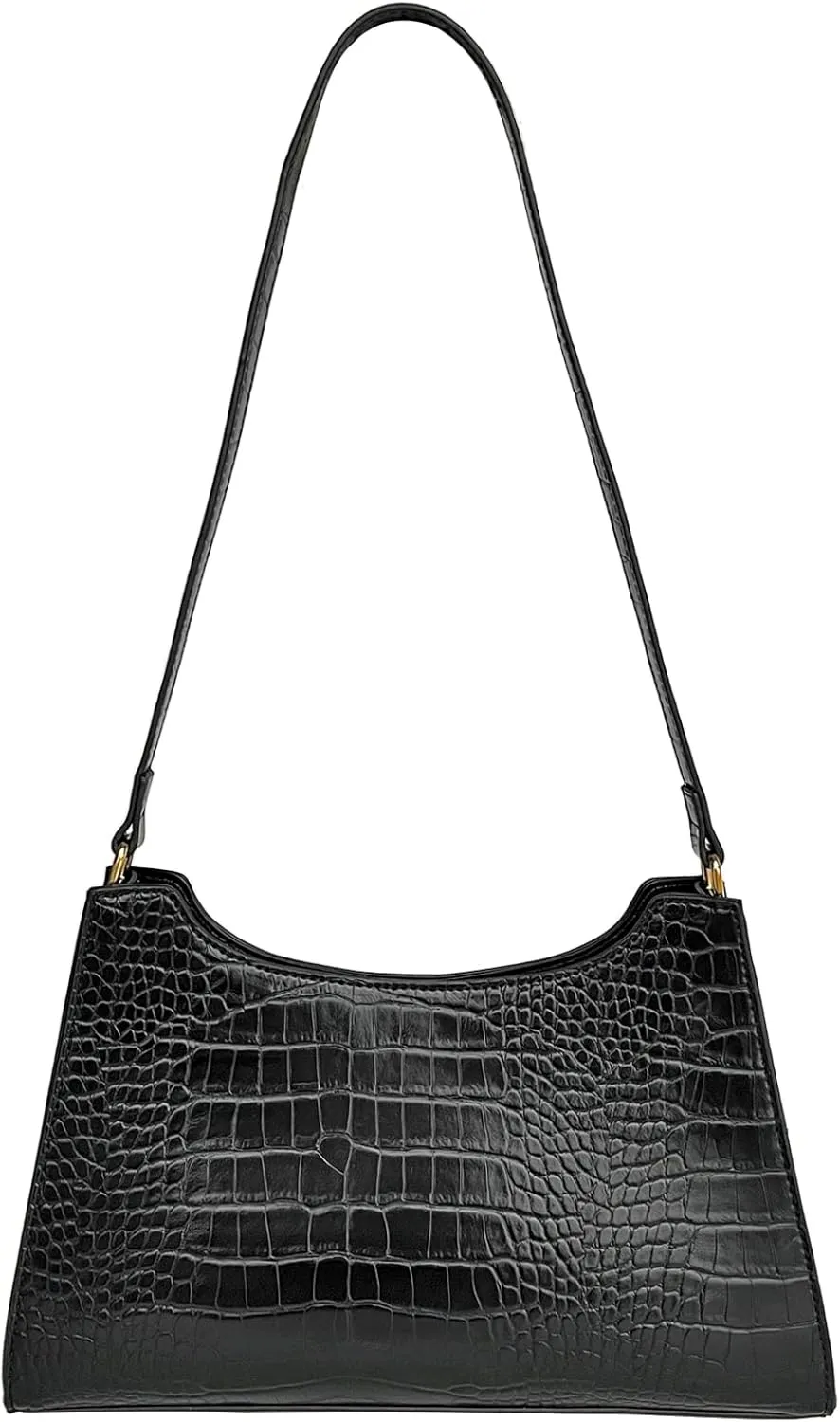 AMHDV Retro Shoulder Bag Top Handle Handbag with Crocodile Pattern Classic Tote Purse for Women