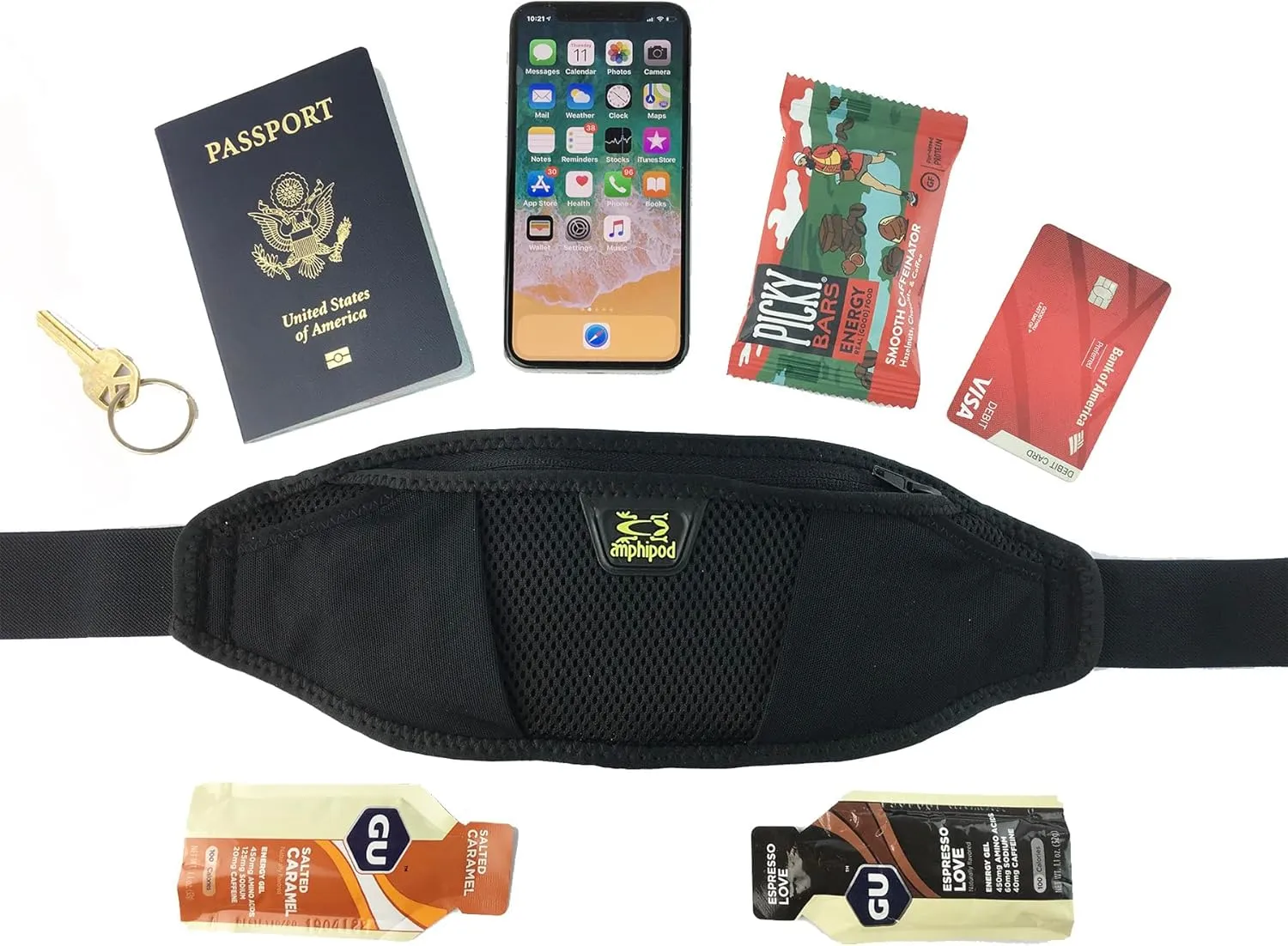 Amphipod AirFlow Endurance Waistpack, Bounce Free Runners Storage Fanny Pack Waist Bag for Running, Jogging, Men & Women