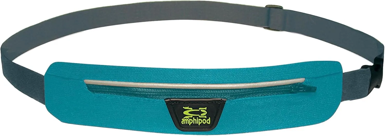 Amphipod AirFlow MicroStretch Belt, Ultra-Light Minimalist Runners Waist Pack Bag for Running, Jogging, Men & Women - Marine/Silver - L