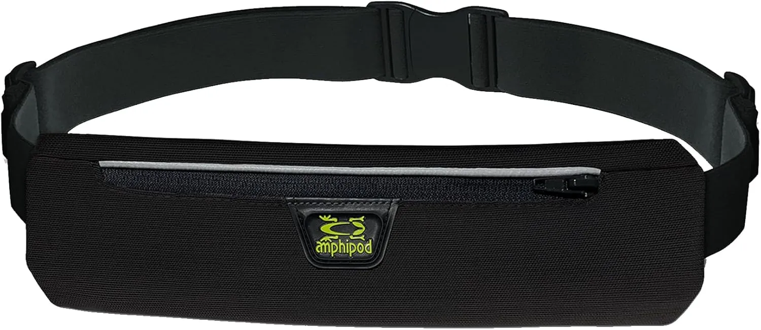 Amphipod AirFlow MicroStretch Plus Belt, Ultra-Light Minimalist Runners Waist Pack Bag for Running & Walking, Men & Women - Black/Silver - XL