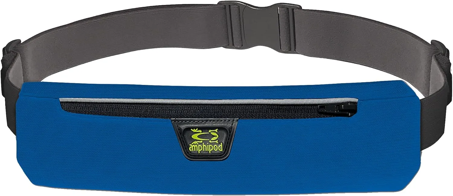 Amphipod AirFlow MicroStretch Plus Belt, Ultra-Light Minimalist Runners Waist Pack Bag for Running & Walking, Men & Women - Blue/Silver - XL