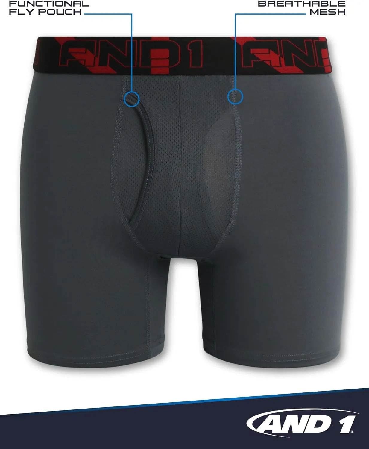 AND1 Mens Boxer Briefs -6 Pack Stretch Compression Underwear with Mesh Contour Pouch -Supportive Fit for Everyday Wear(S-3XL)