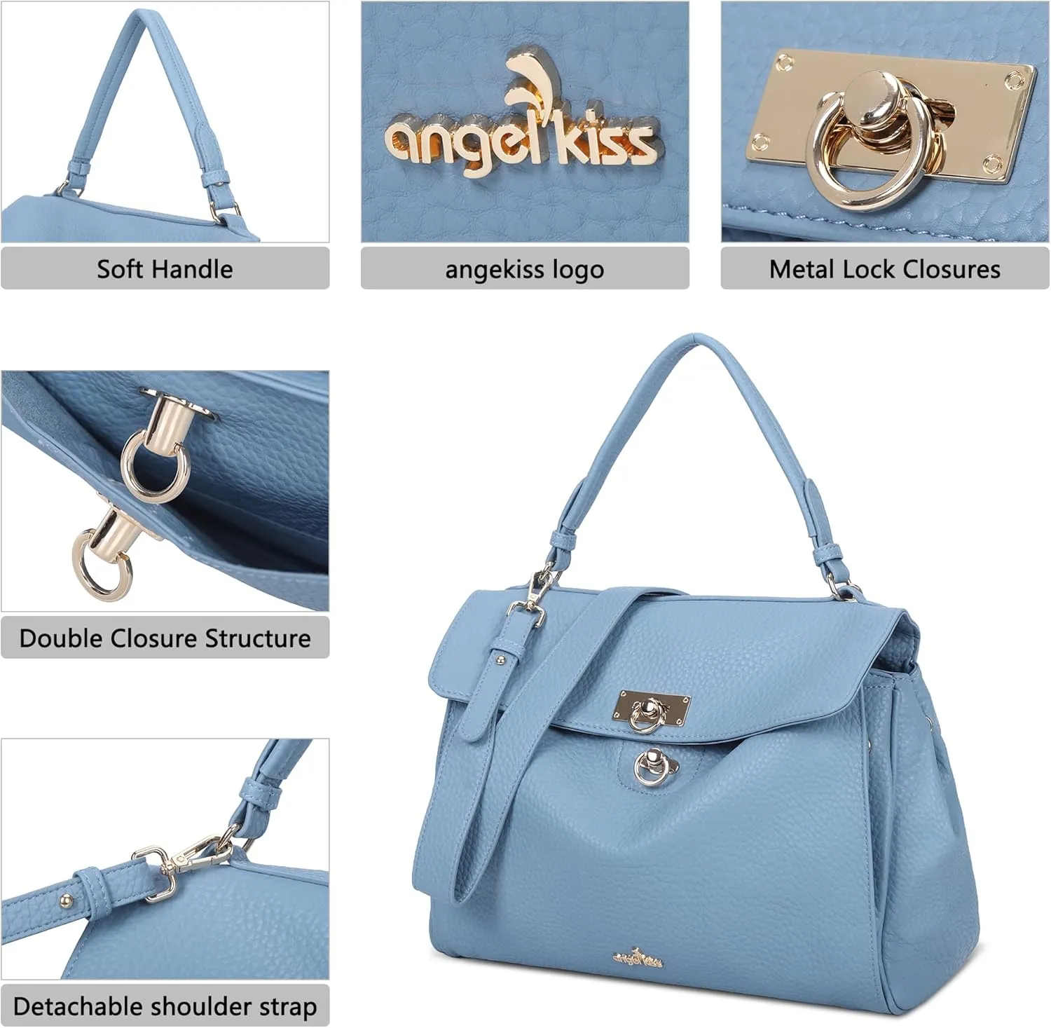 Angel Kiss Satchel Purses and Handbags for Women Soft Vegan Leather Tote Shoulder Bag Top Handle with Crossbody Strap
