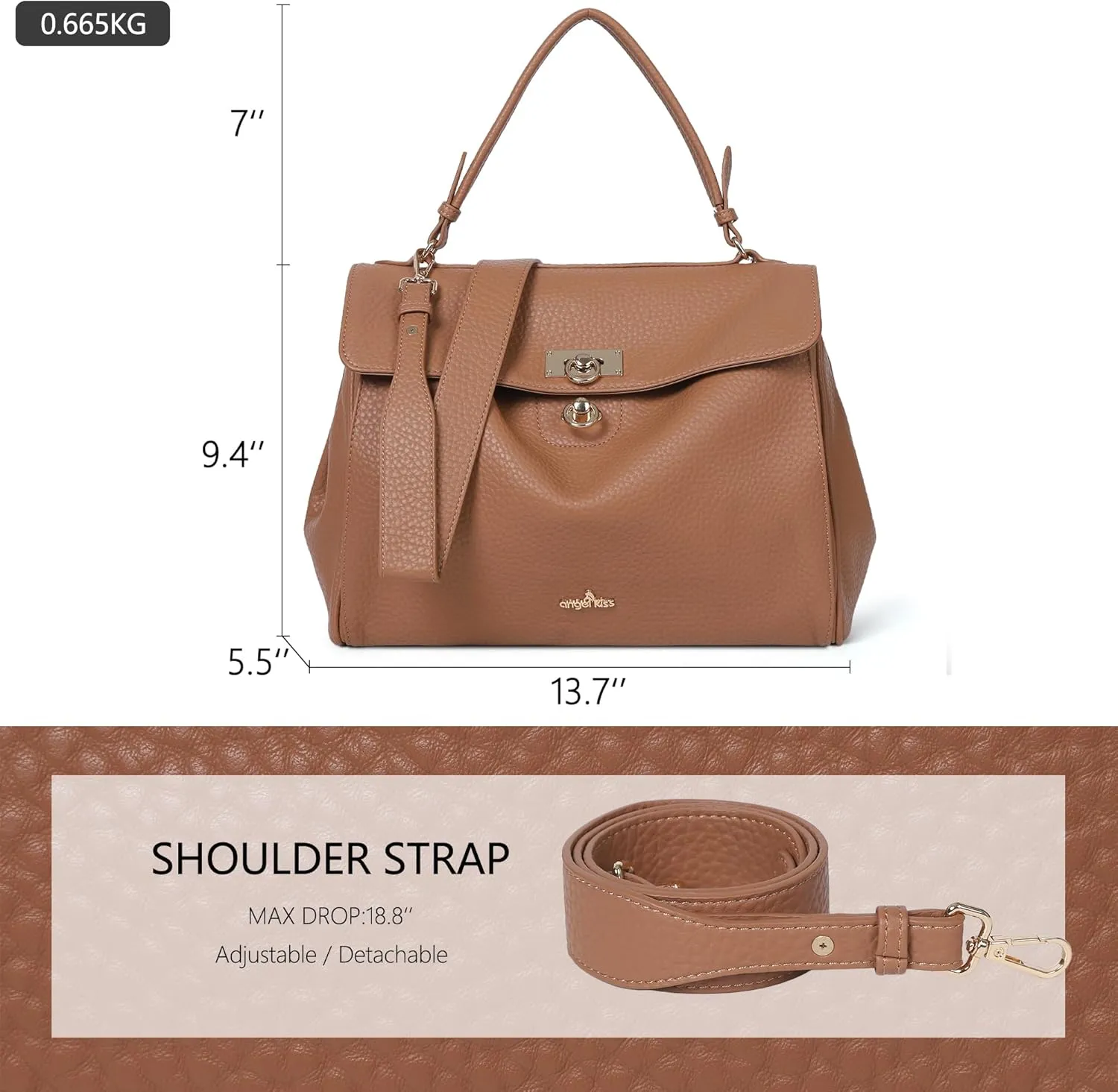 Angel Kiss Satchel Purses and Handbags for Women Soft Vegan Leather Tote Shoulder Bag Top Handle with Crossbody Strap