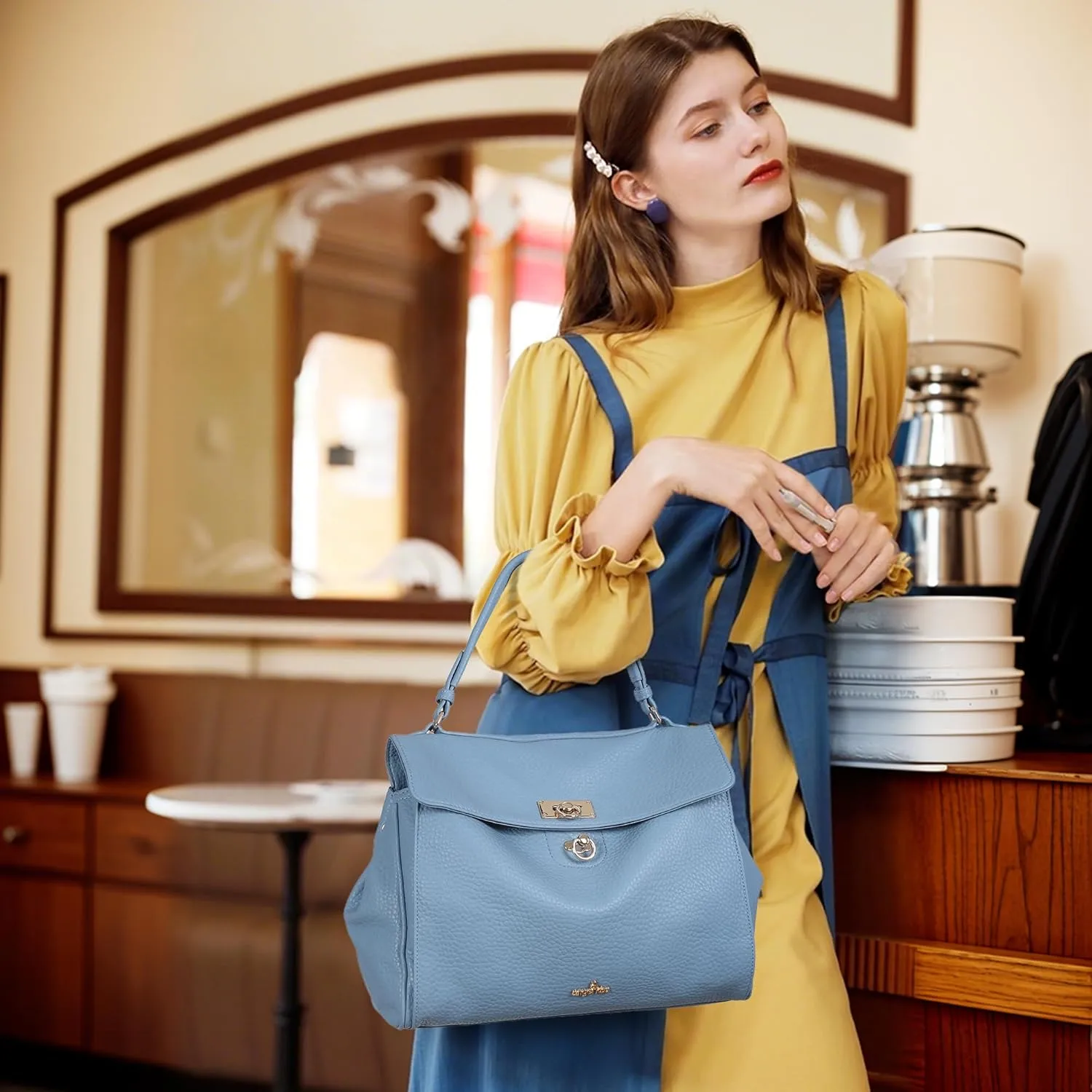 Angel Kiss Satchel Purses and Handbags for Women Soft Vegan Leather Tote Shoulder Bag Top Handle with Crossbody Strap