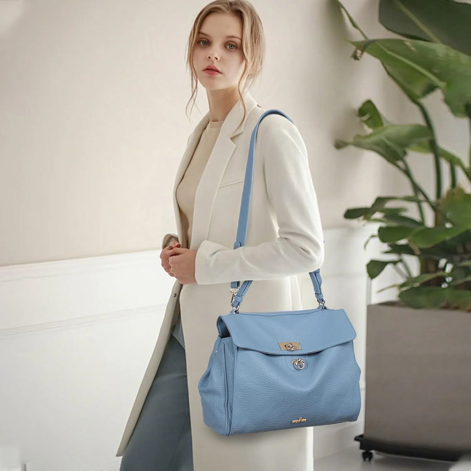 Angel Kiss Satchel Purses and Handbags for Women Soft Vegan Leather Tote Shoulder Bag Top Handle with Crossbody Strap