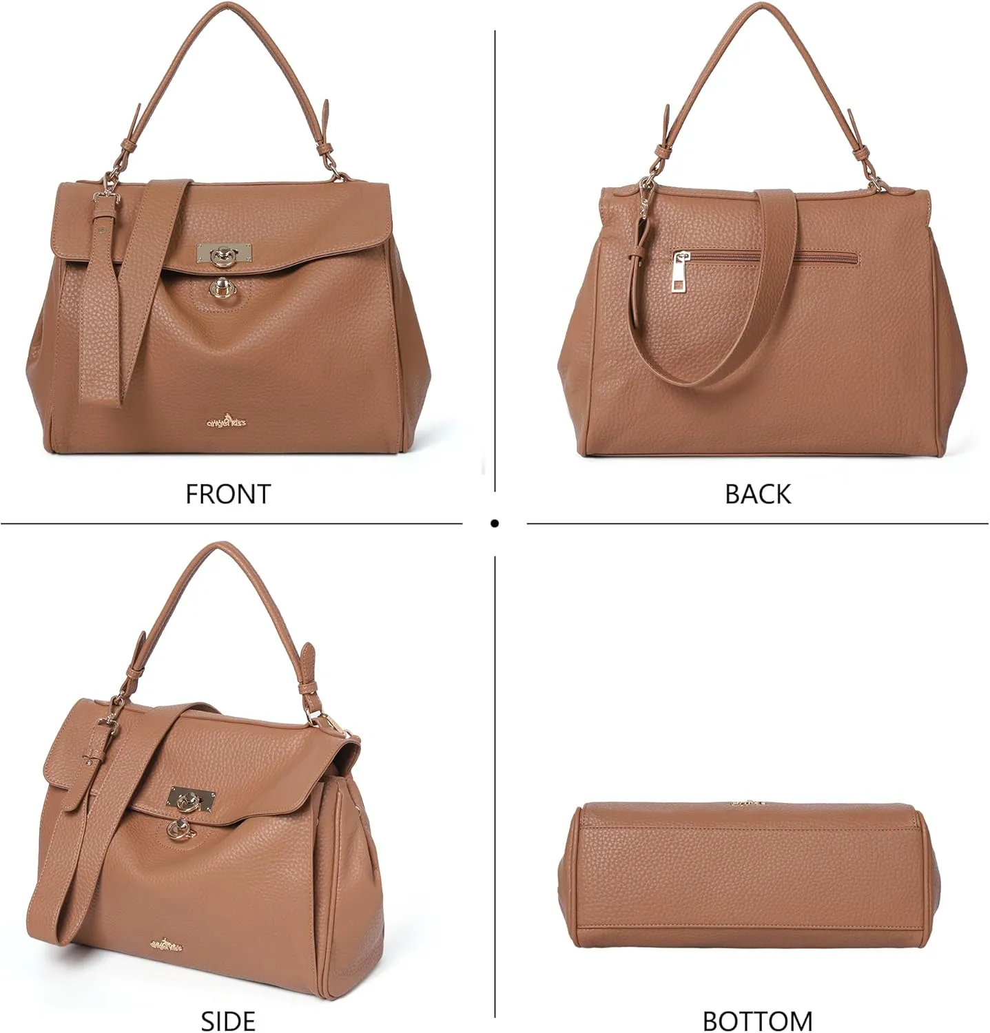 Angel Kiss Satchel Purses and Handbags for Women Soft Vegan Leather Tote Shoulder Bag Top Handle with Crossbody Strap