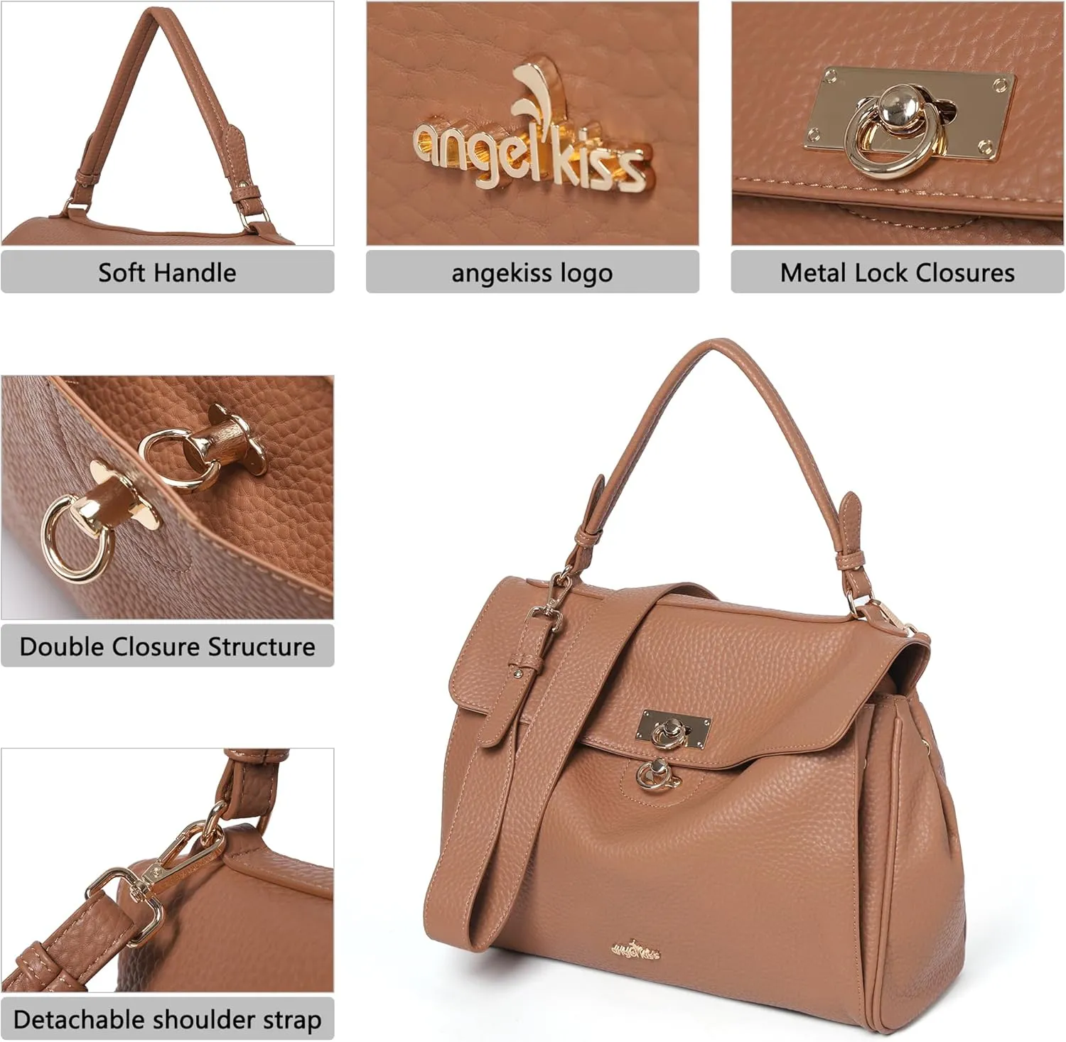 Angel Kiss Satchel Purses and Handbags for Women Soft Vegan Leather Tote Shoulder Bag Top Handle with Crossbody Strap