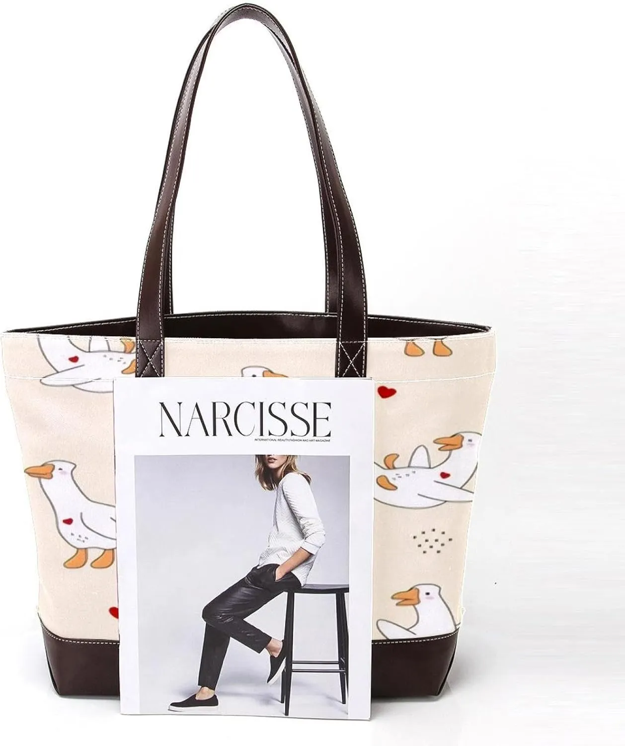 Animal Goose Tote Bags Durable Leather Canvas Purses and Handbags for Women