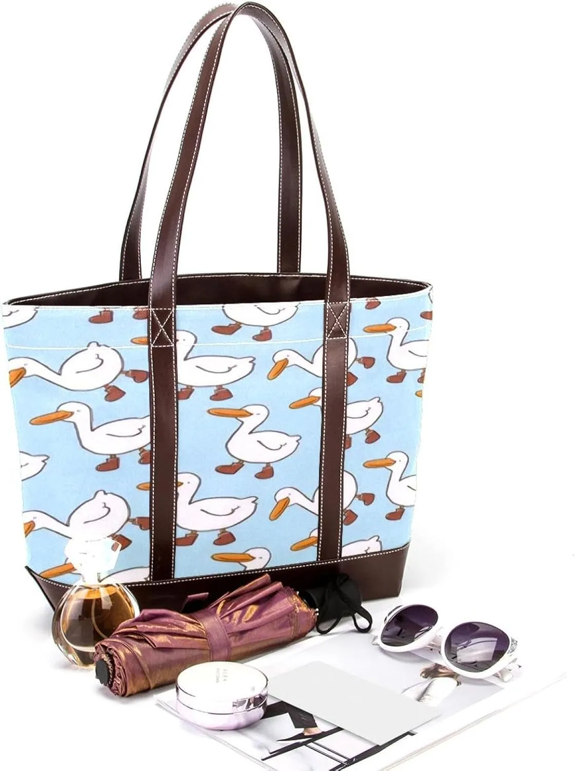 Animal Goose Tote Bags Durable Leather Canvas Purses and Handbags for Women