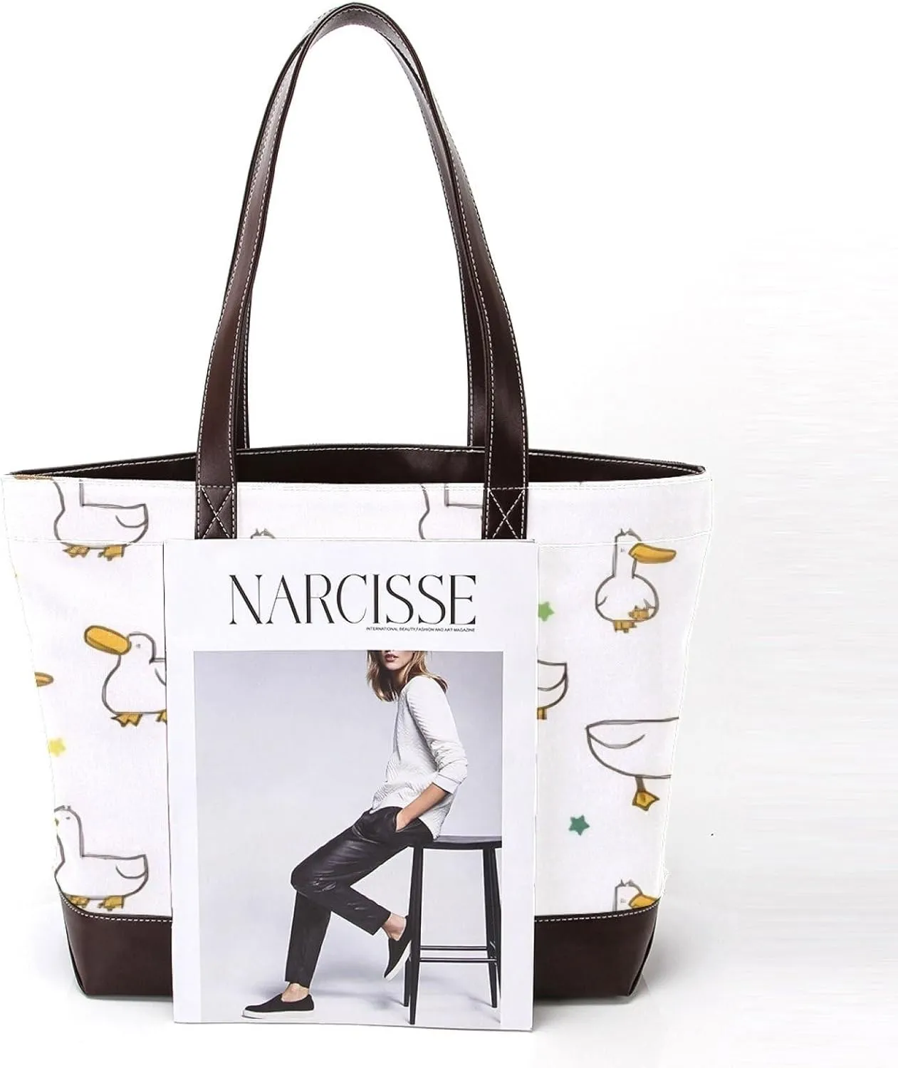 Animal Goose Tote Bags Durable Leather Canvas Purses and Handbags for Women