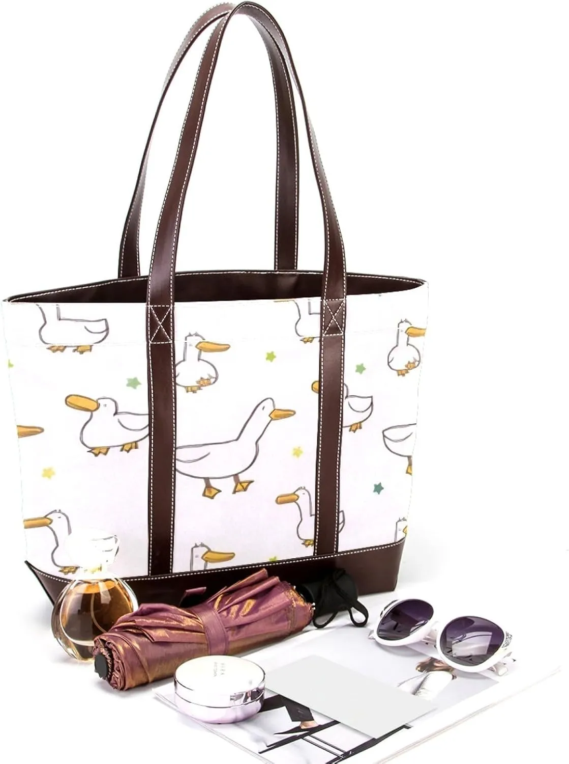 Animal Goose Tote Bags Durable Leather Canvas Purses and Handbags for Women