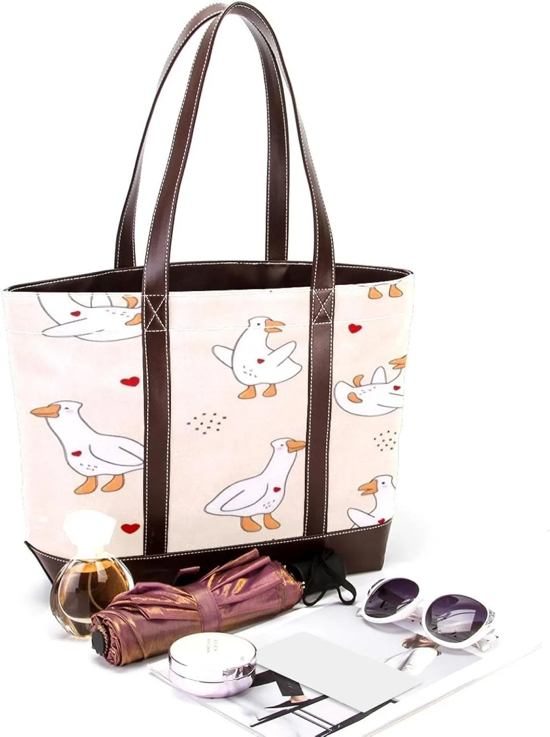 Animal Goose Tote Bags Durable Leather Canvas Purses and Handbags for Women