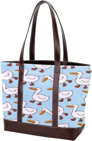 Animal Goose Tote Bags Durable Leather Canvas Purses and Handbags for Women