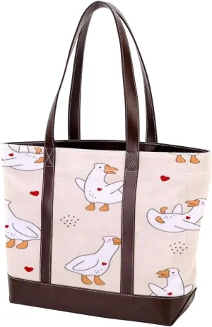 Animal Goose Tote Bags Durable Leather Canvas Purses and Handbags for Women