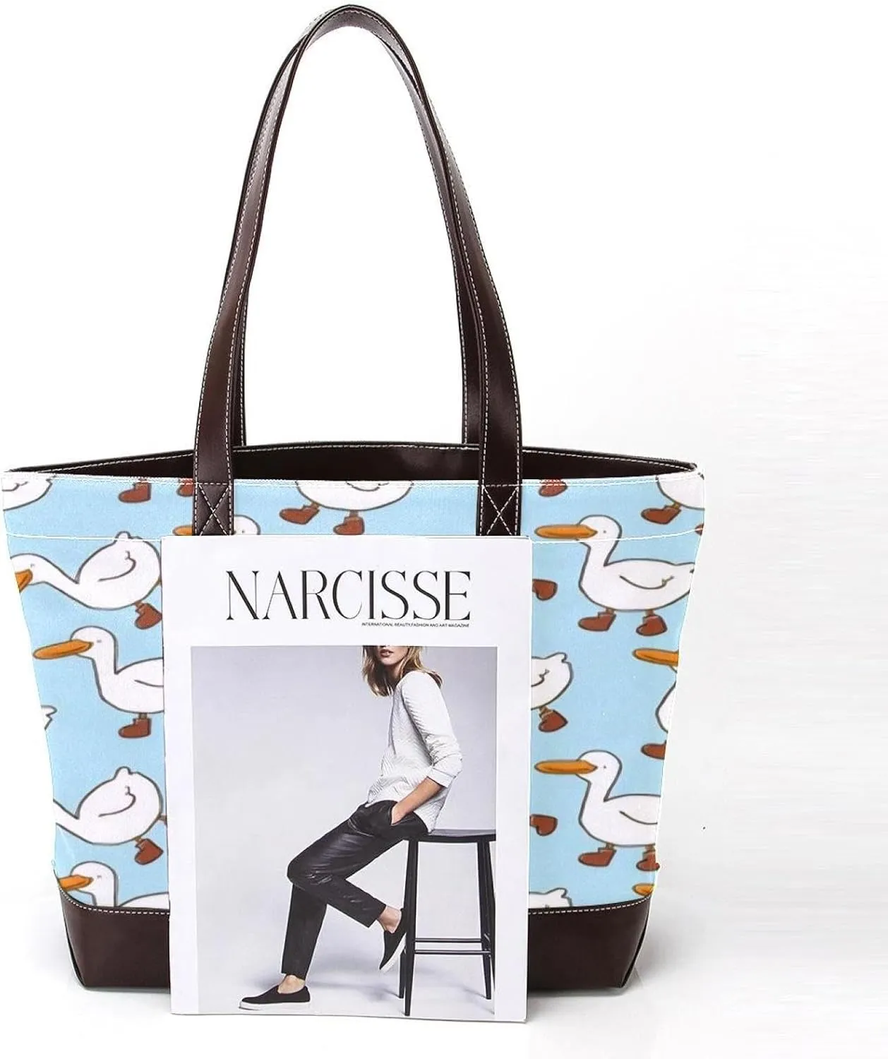 Animal Goose Tote Bags Durable Leather Canvas Purses and Handbags for Women
