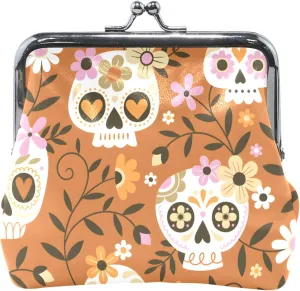 Animal Print Women's Coin Purses & Pouches Kiss Lock Sugar Skulls Flowers Orange Card Change Holder for Coins