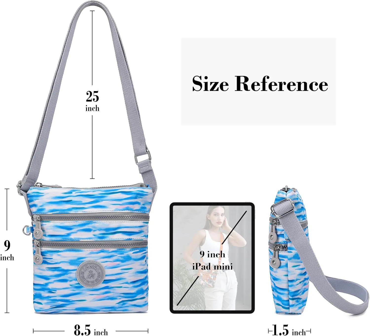 AOCINA Crossbody Purses for Women Lightweight Small Travel Bag Shoulder Purses and Handbags with Multi Zipper Pockets